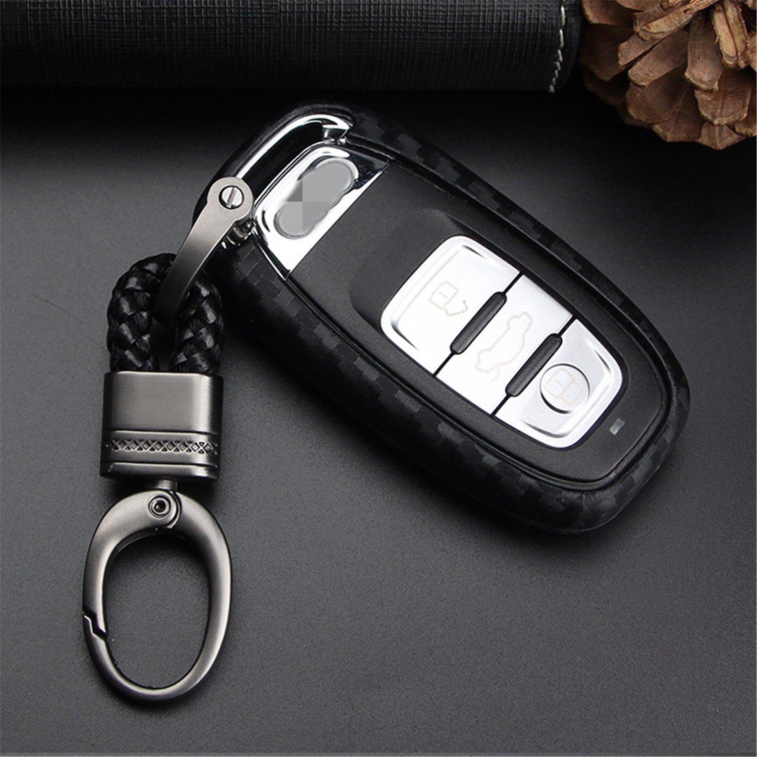 M.JVisun Soft Silicone Rubber Carbon Fiber Texture Cover Protector for Audi Key Fob, Car Keyless Entry Remote Key Fob Case for Audi A4L A5 A6L A7 A8 S5 S6 S7 S8 RS5 RS7 Q5 SQ5 Fob Remote Key - Black