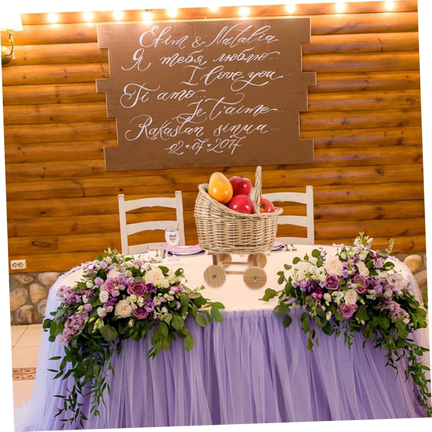 Woven Rattan Stroller Basket for Flower Rustic Decorative Basket with Handle for Weddings and Showers for and Event Decoration