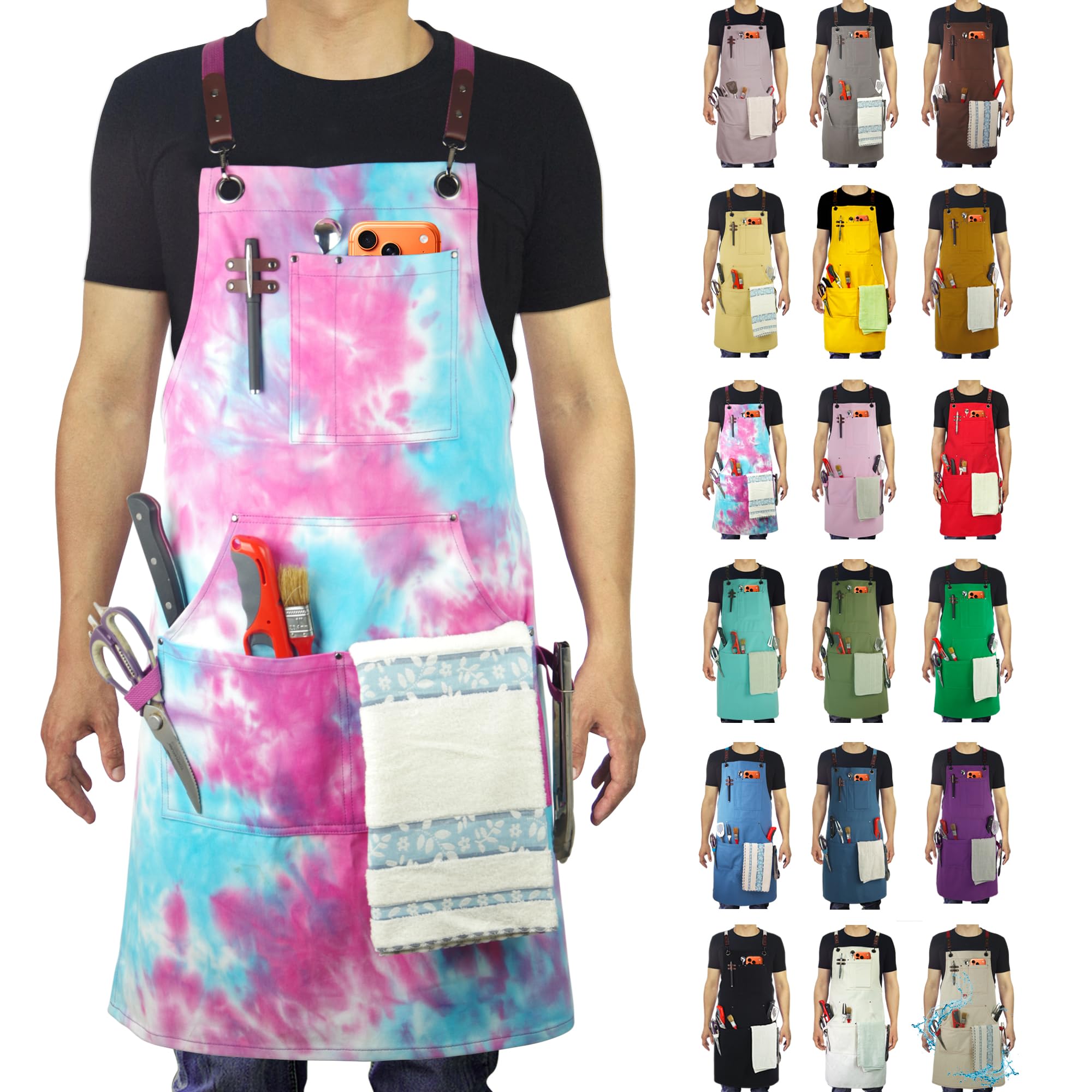 Küchenschürze,Arbeitsschürze,Leinwand,mehrere Taschen,Gartenarbeit,Malerei,Grillen,Tischler,Größen M bis XXL,Phantomblau