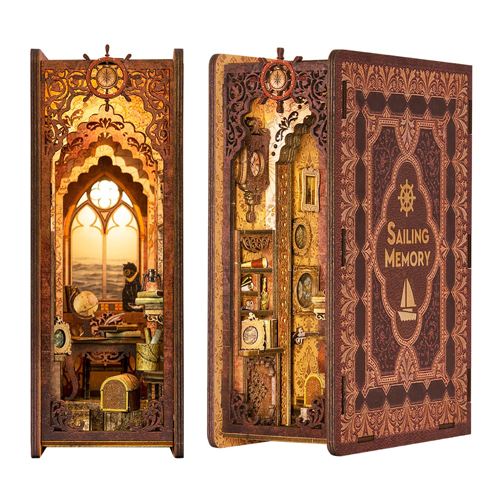 Fsolis Book Nook Kit fai da te in miniatura 3D puzzle in legno libreria decorazione casa delle bambole kit modello libro regali (memoria vela)