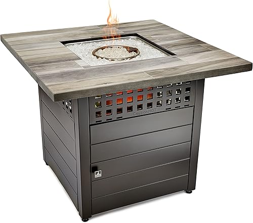Hayden - Fogata cuadrada de gas de doble calor gris de 38 pulgadas