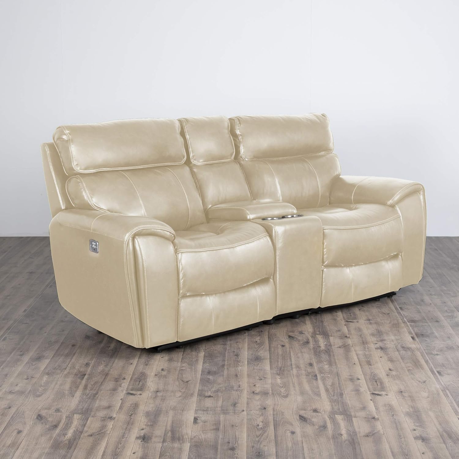 Home Centre Helsinki Beige Solid Leather 2Seater Electric Recliner