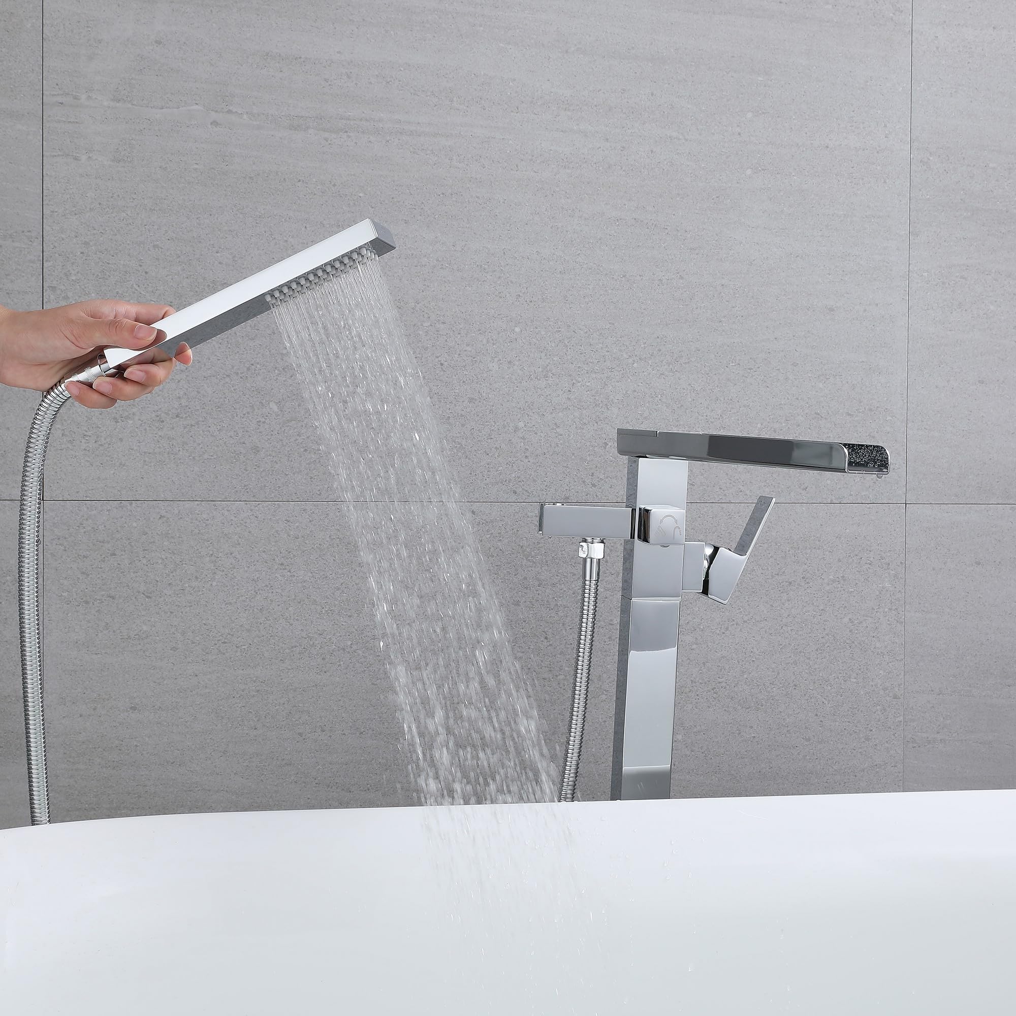 Freestanding Rubinetti Per Vasca Cromo, Montaggio A Pavimento Miscelatore Rubinetto Per Vasca Rubinetto Per Vasca Da Bagno Indipendente, Con Doccetta Per Vasca (Cromo-A)