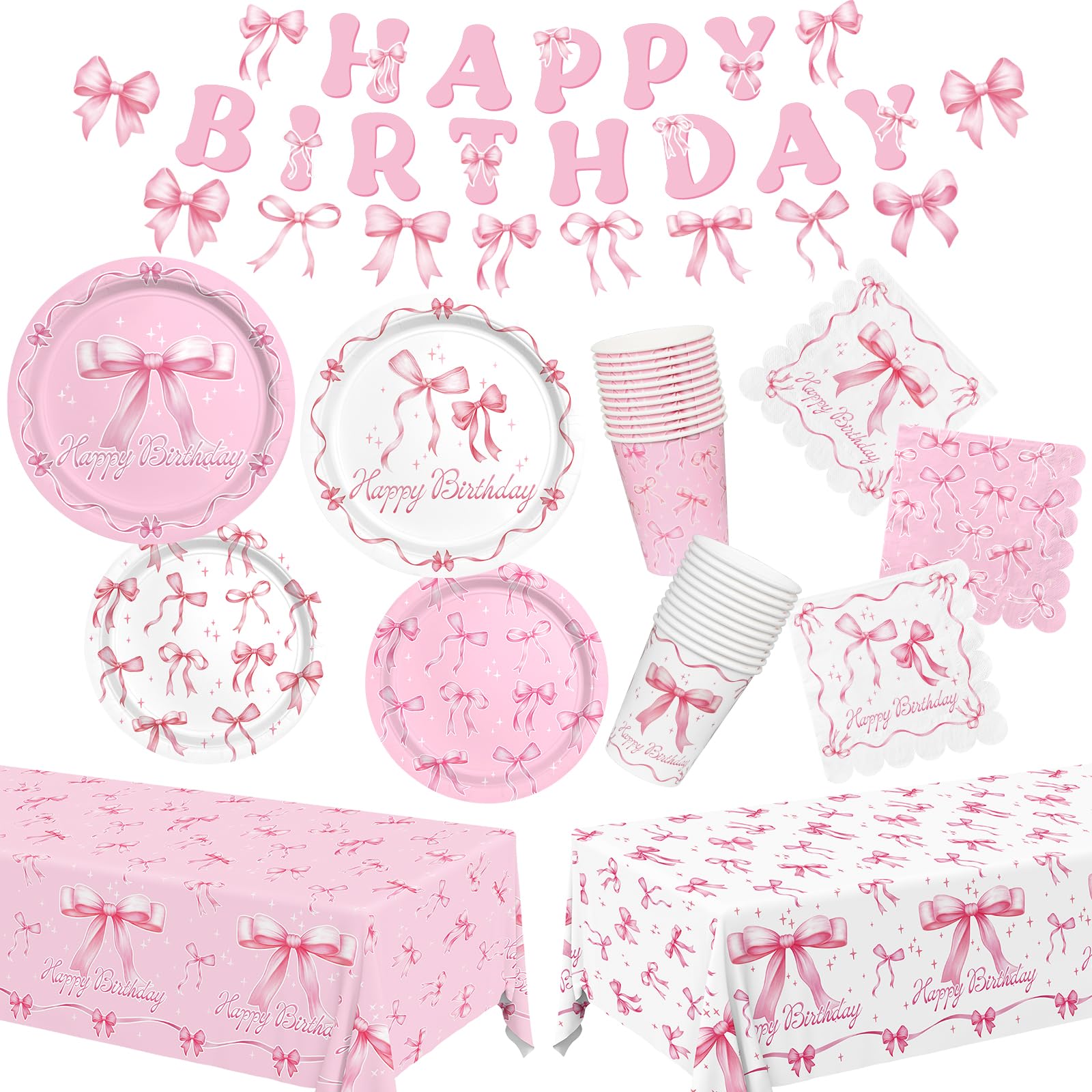 Pink Bow Happy Birthday Decorations Set