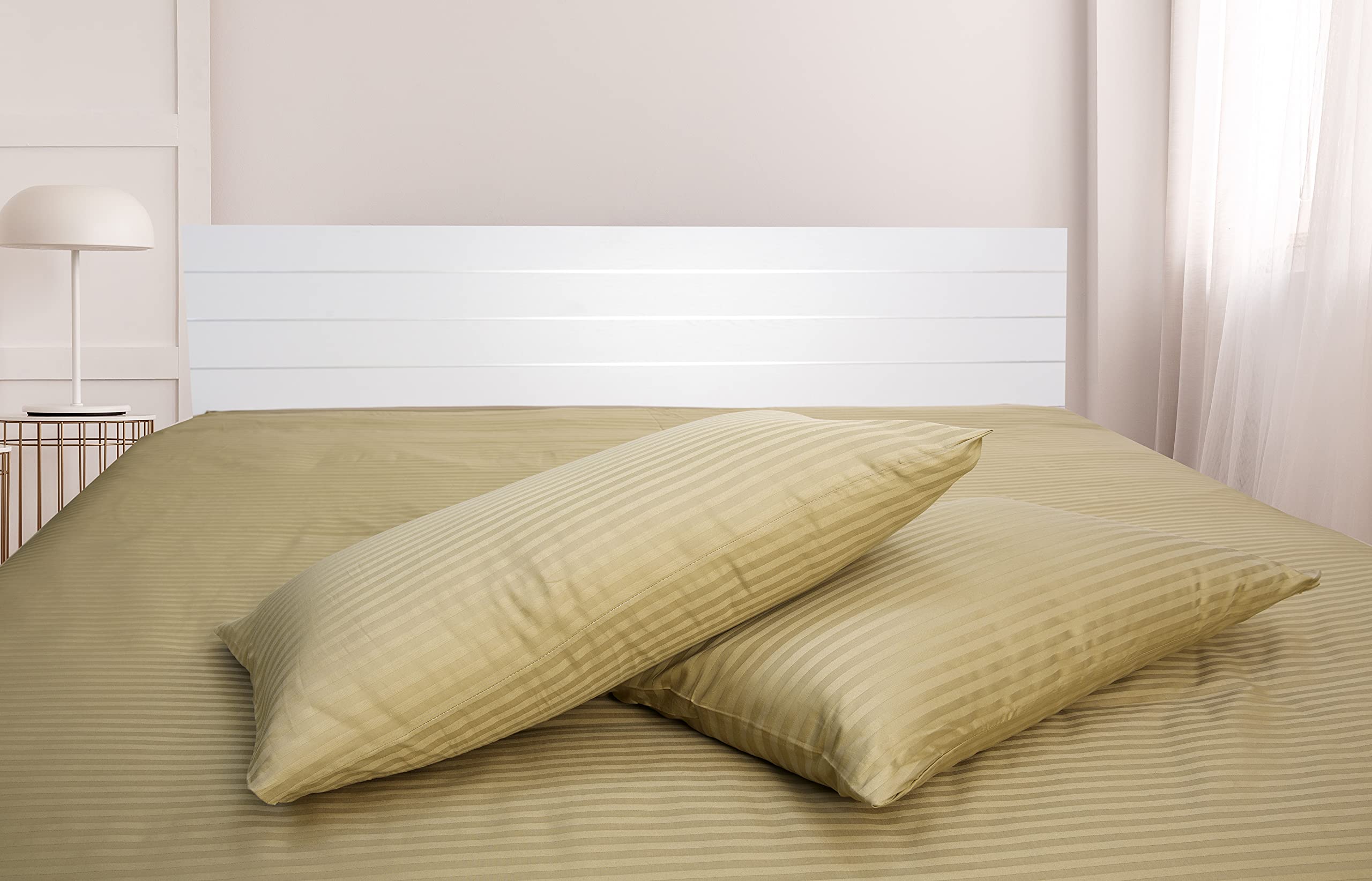Hotel Linen Klub Standard Pillowcase 2pc Set , 100% Cotton 250Tc Sateen 1cm Stripe, Size: 50x75cm , Bronze