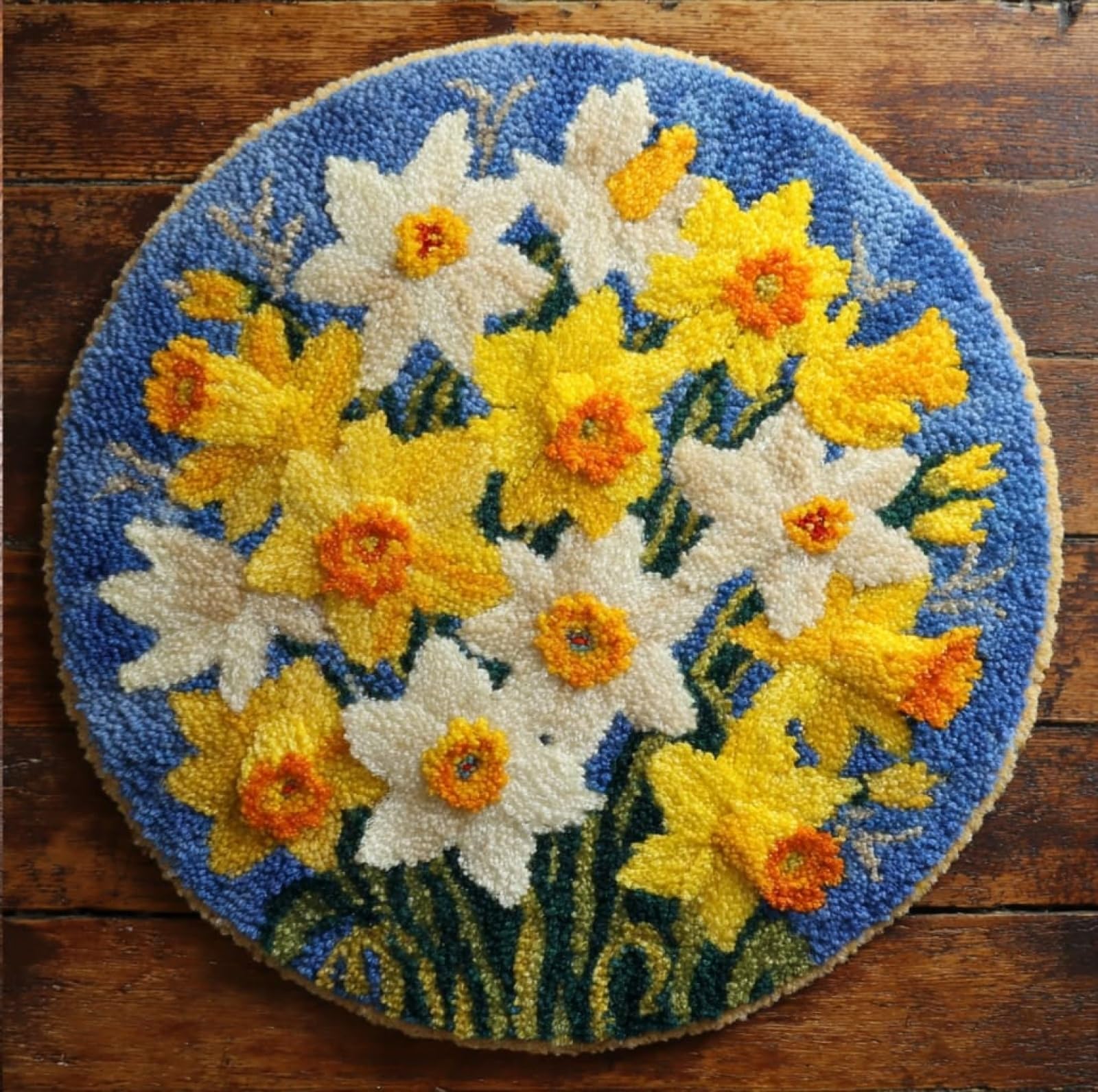 WallustrioaW Crochet Rug Making Kit for Adults,Daffodil Flowers,DIY Needlework Crafts for Home Decor,Latch Hook Kits Gift for Beginners Kids,50x50cm