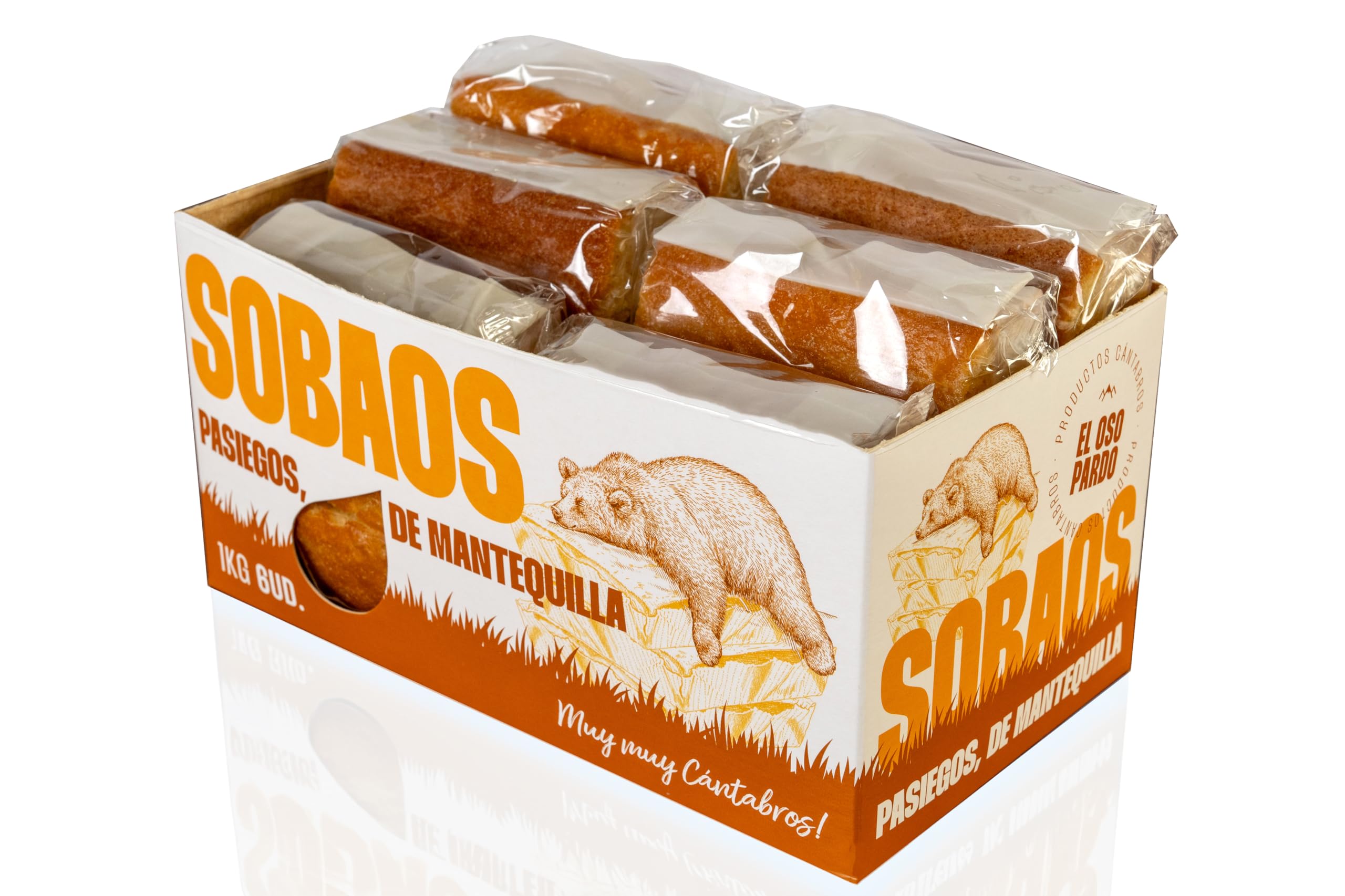 EL OSO PARDO Sobaos Pasiegos IGP - Receta Tradicional de Cantabria, Bizcocho de Mantequilla, 6 uds. Tamaño XL, Caja 1 kg