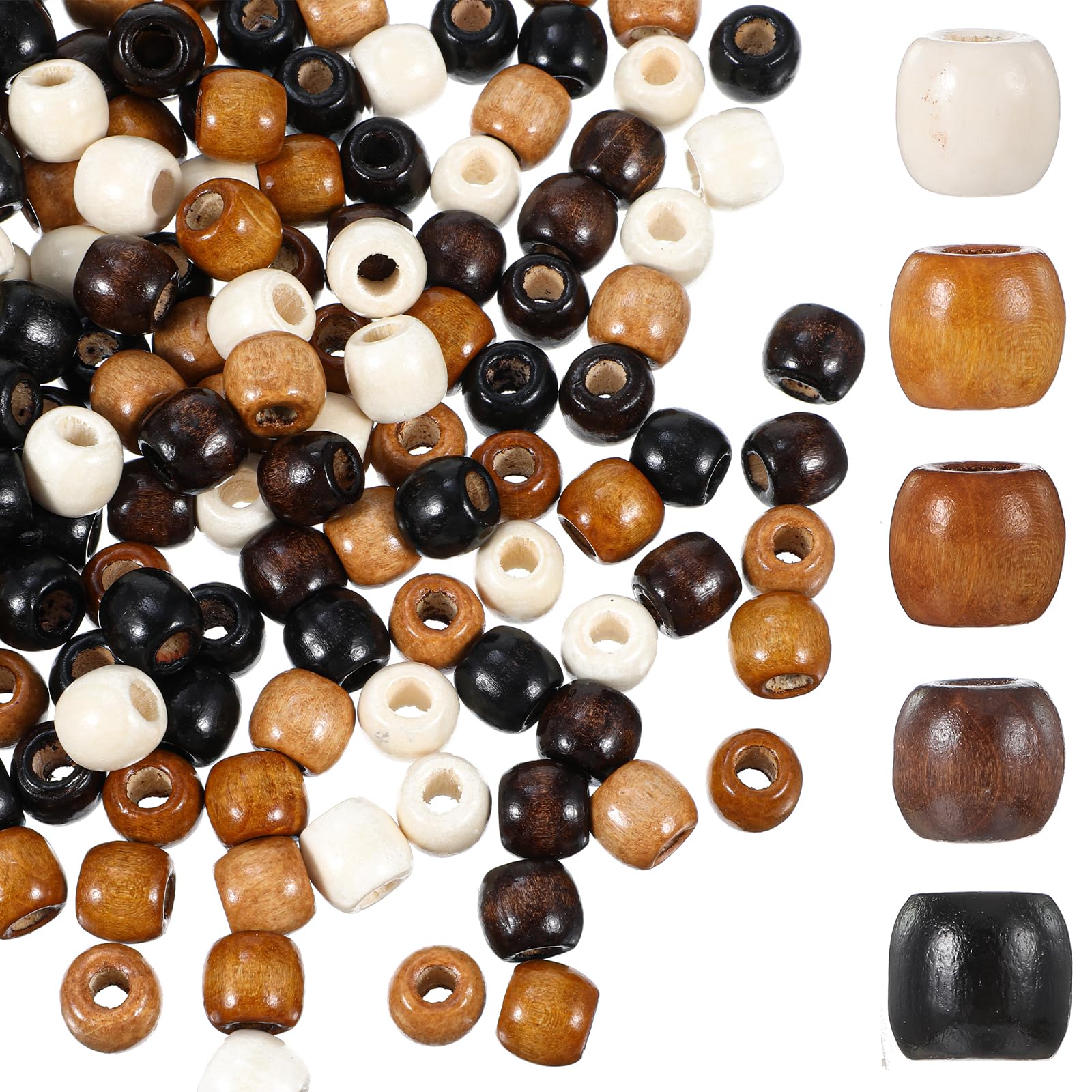 Nogeqi 200PCS Wooden Beads for Crafting, Brown 11mm Craft Beads with 3mm Hole, Vintage Round Natural Wooden Hair Bead for Necklace Earring Bracelet Making Crafts DIY Handmade Decor (5 Colors)