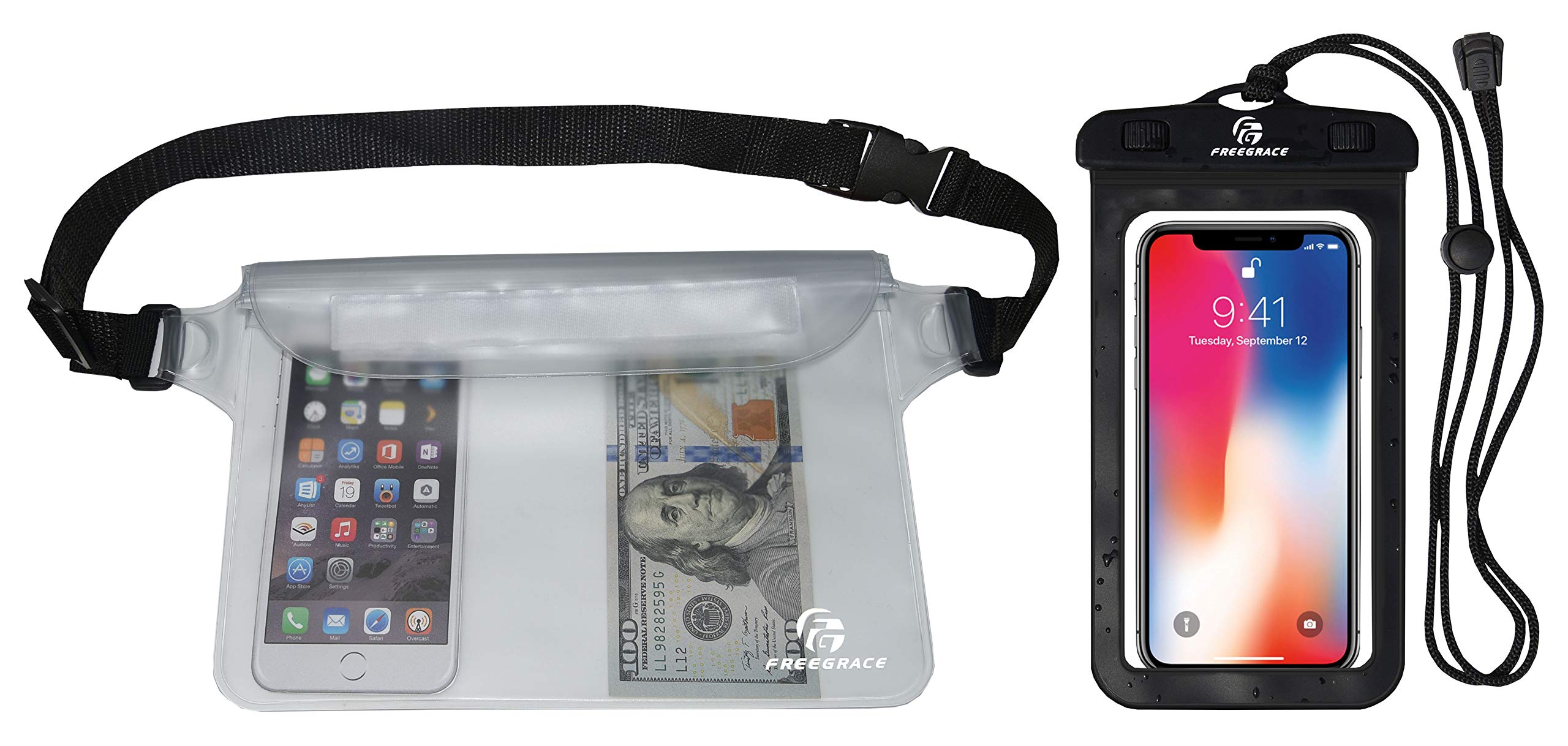 Freegrace Waterproof Pouch with Waist Strap/Pouch Case Bundle Set- Keep Your Phone & Valuables Dry and Safe - Waterproof Dry Bags for Boating Swimming Snorkeling Kayaking Beach Water Parks Pool — image 1