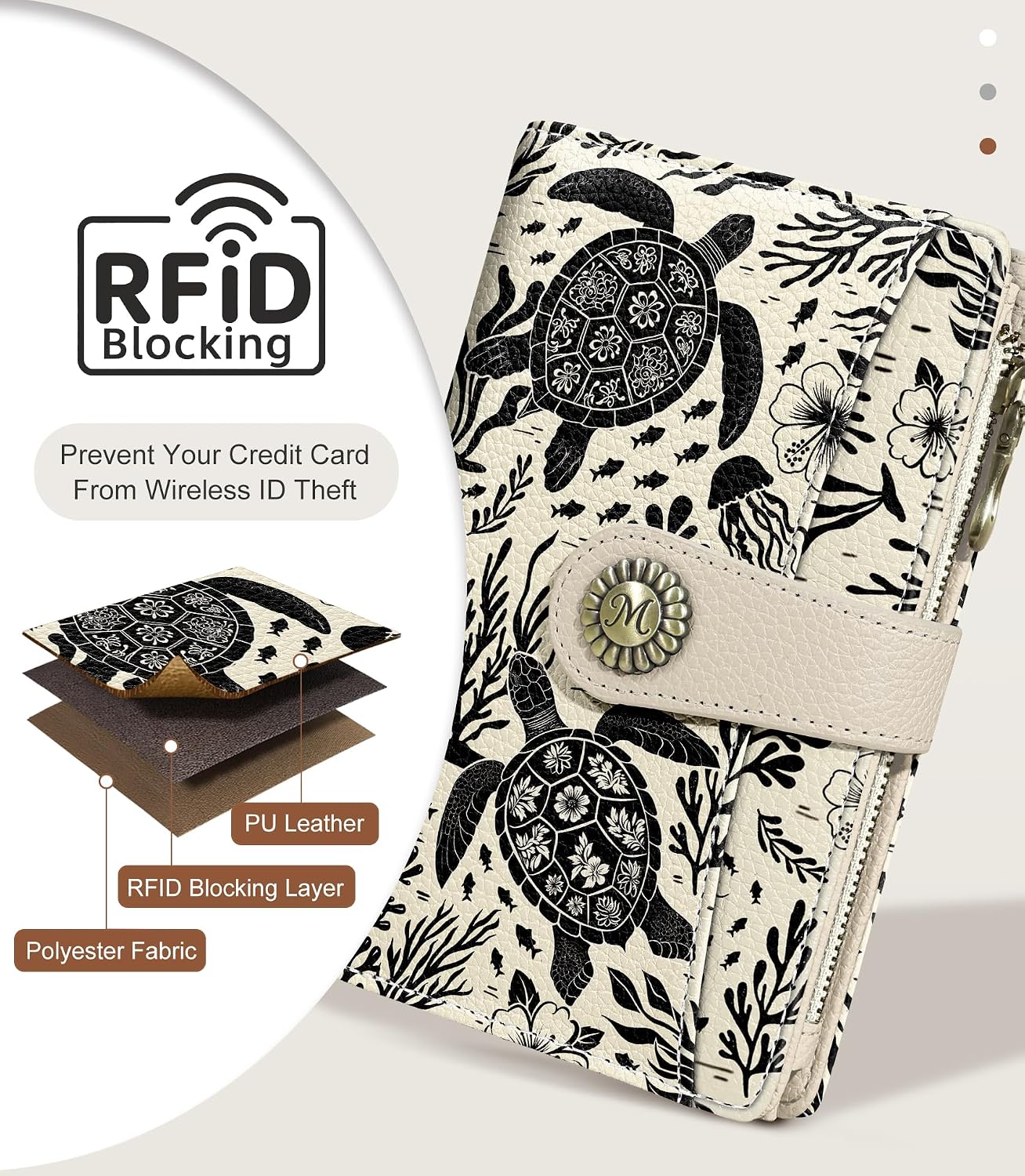 Sea Turtle Wallet Women RFID, Passport Holder, Credit Card Holder