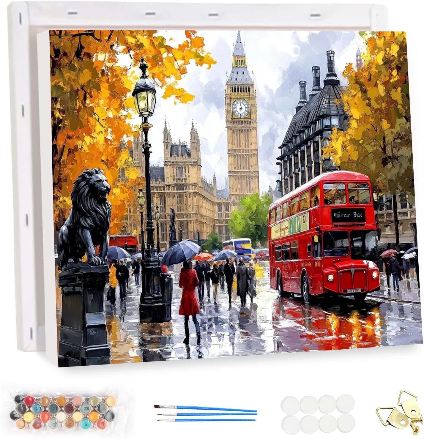 MEIYUDA Paint by Numbers Kits for Adult with Frame London City View, DIY Canvas Oil Painting Kit for Adult or Beginner, Arts and Crafts Kit Acrylic Pigment for Home Wall Decor 40x30cm(Gift Box)