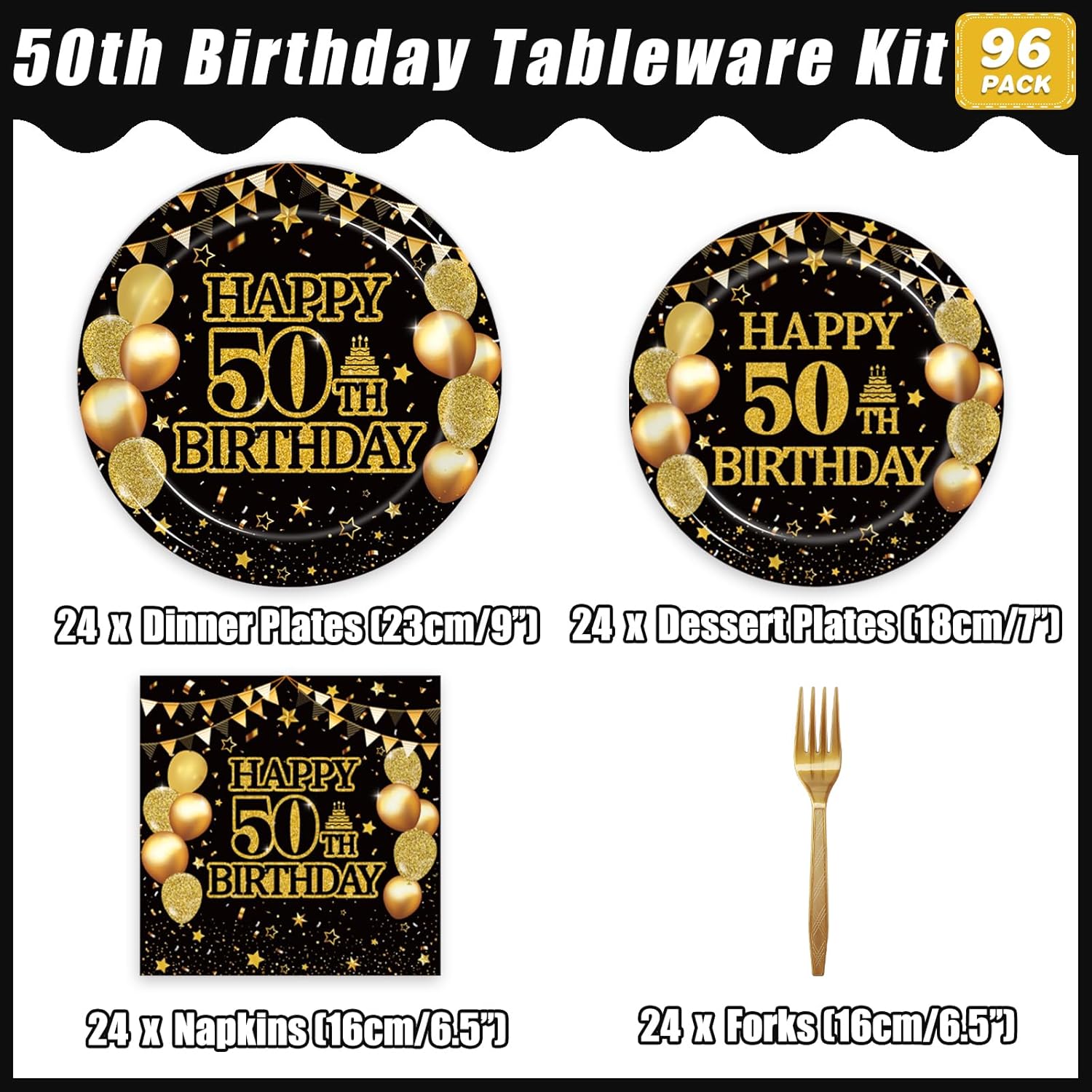 96Pcs 50th Birthday Party Tableware Set, Back in 1976 Birthday Party Decorations Supplies for Men Women Cheers to 50 Years Disposable Paper Plates Napkins Forks Favors, Serve 24 - Image 2