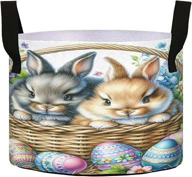 Bunnies in A Basket Plant Grow Bags 7 Gallon Thickened Fabric Grow Bags Planting Container Breathable Grow Pots with Handles for Garden Planting Decor
