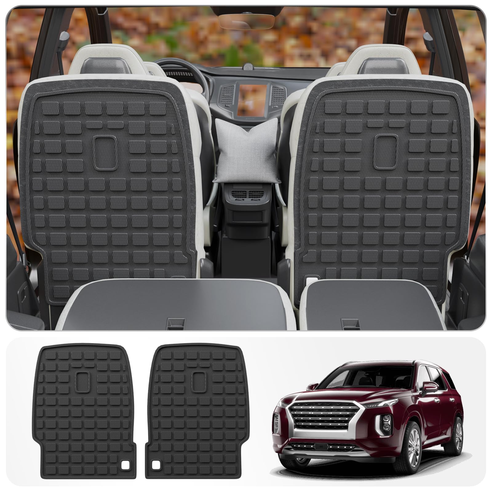 Thinzyou Back Seat Cover Protector Compatible with 2020-2025 Hyundai Palisade 7 Seats Kick Mats Cargo Mat Cargo Liner TPE All Weather Trunk Liner 2024 Palisade Accessories (2nd Row Backrest Mats)