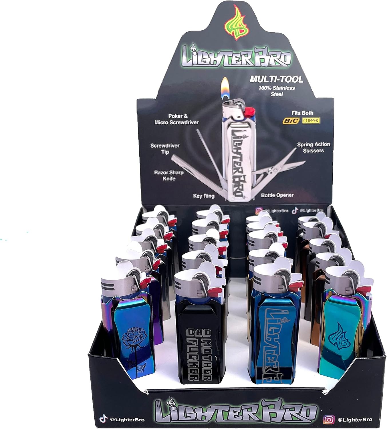 LighterBro 20 Pack Stainless Steel Lighter Sleeve