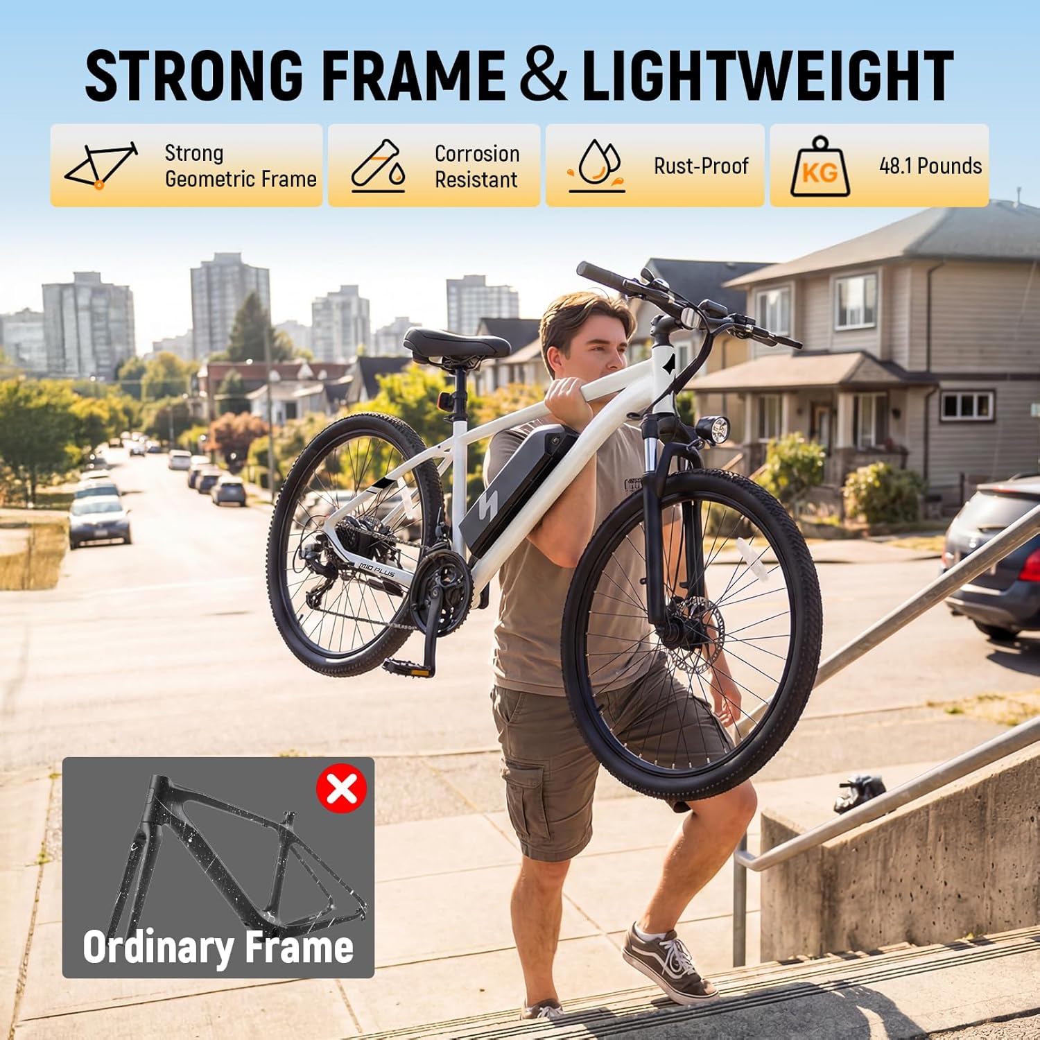 M10 Electric Bike for Adults, Peak 1000W Mountain Lightweight Ebike with 25MPH, 40 Miles Brushless Motor, 375Wh Removable Battery, 26X2.1 Tire Step Over E-MTB, 21-Speed