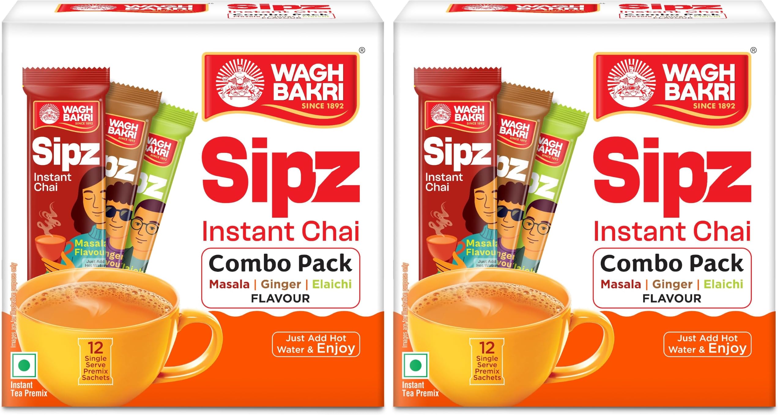 Wagh Bakri Instant Cardamom Tea Premix Combo, 168 Grams (Pack of 2), 12 Single Serve Sachets-image-30