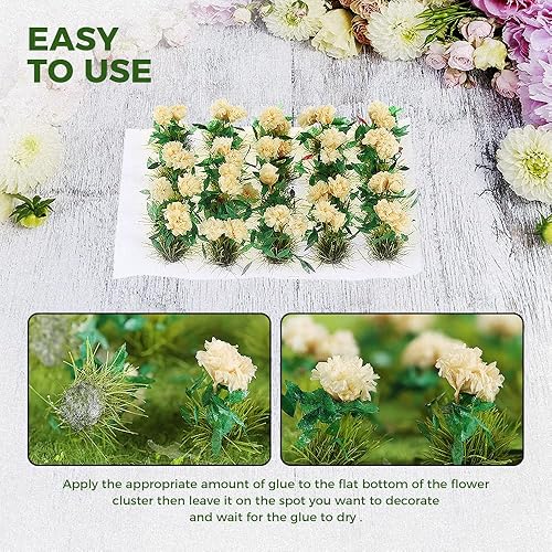 Miniatura 4 de Yetaha 40 unidades de grupos de vegetación en racimo de flores, mechón de hierba, hecho a mano, modelo estático premium, arbustos en miniatura,