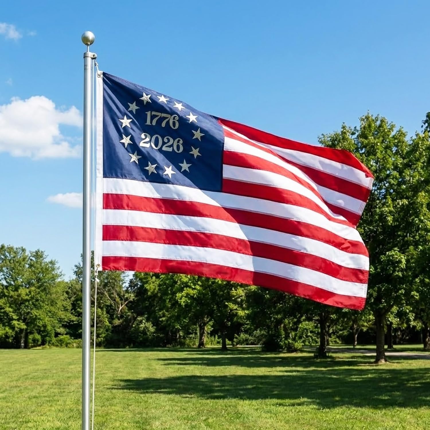 Homissor 1776-2026 Betsy Ross Flag 3x5 Feet Bennington 13 Star American Flags for 250th Anniversary Heavy Duty Outdoor Embroidered Colonies Banner for Outside