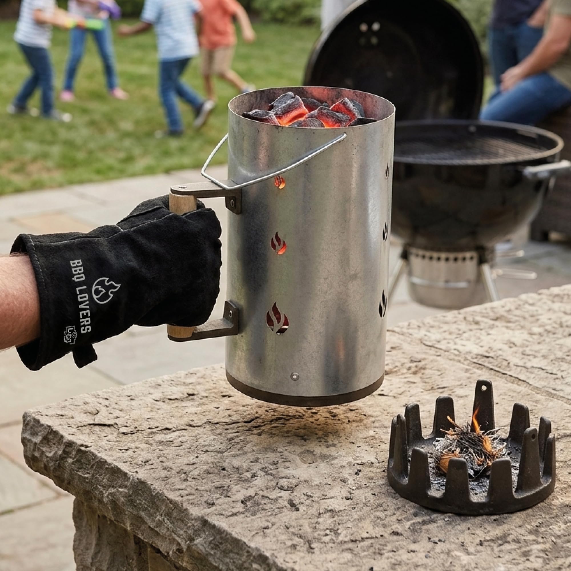 Guantes profesionales BBQ Lovers de piel de ante negra, resistentes al calor EN 407, guantes largos para horno y parrilla para protección del antebrazo, accesorios para barbacoa para hombre