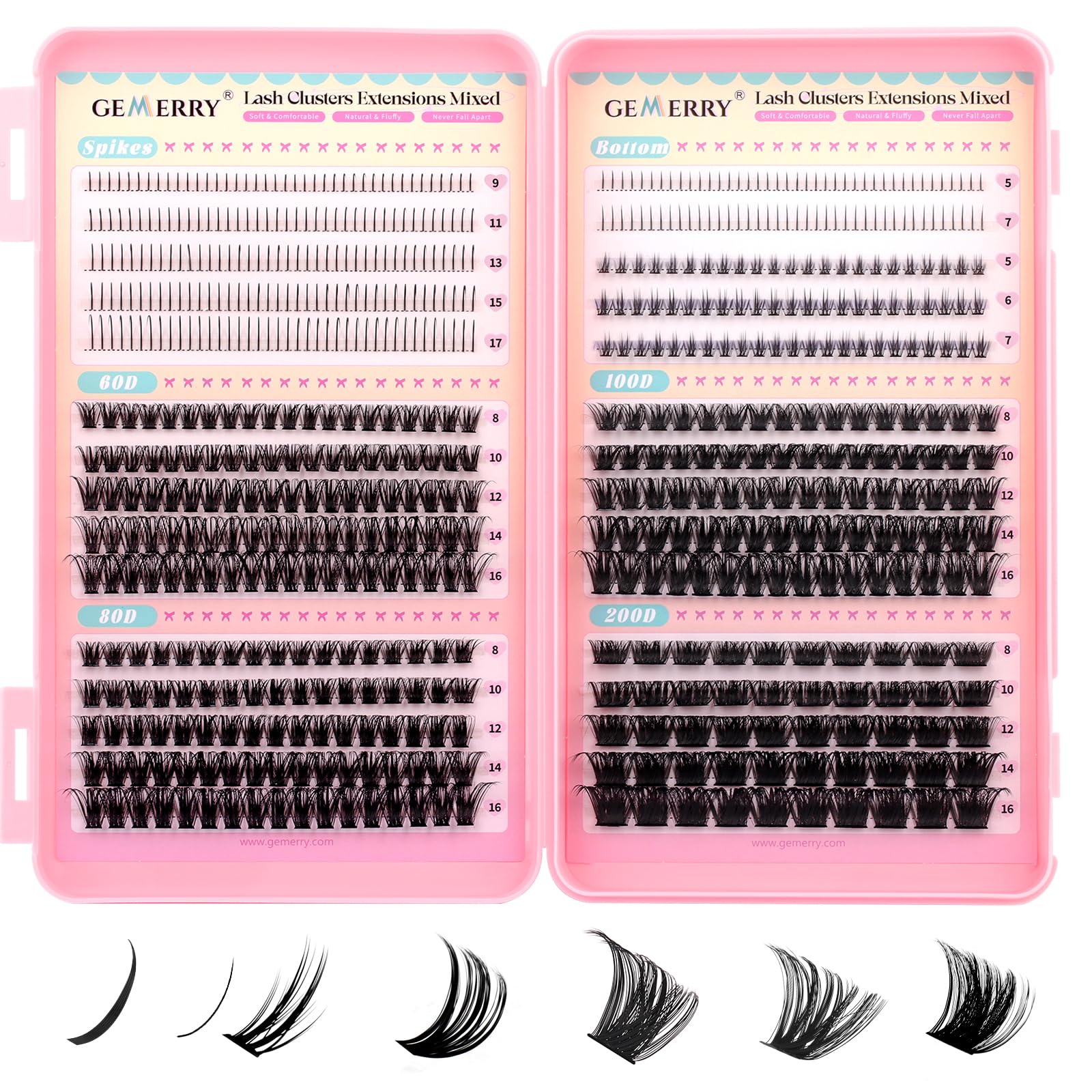 GEMERRY Pestañas Postizas 30D+40D+50D+60D+80D+100D D Curl 8-16mm Mix Pestañas Pelo a Pelo para Extensiones de Pestañas Cluster Lashes — view 9