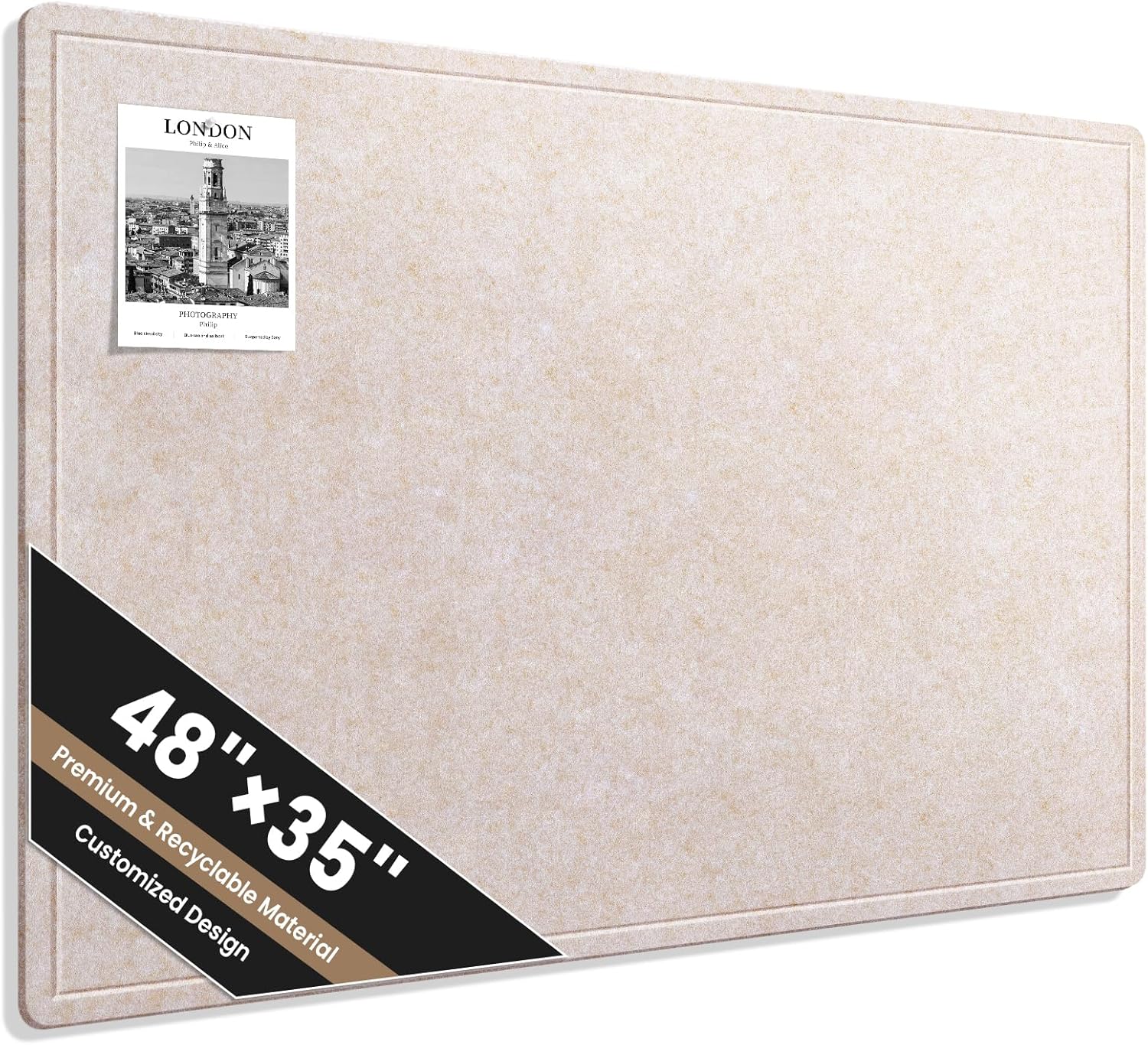Large Bulletin Board, 48 X 35 Inches Felt Cork Board with 40 Pushpins, Foldable Felt Notice Pin Board Photo Display Board with Self-Adhesive Tape for Office Home School 48x35 inch Coral Beige