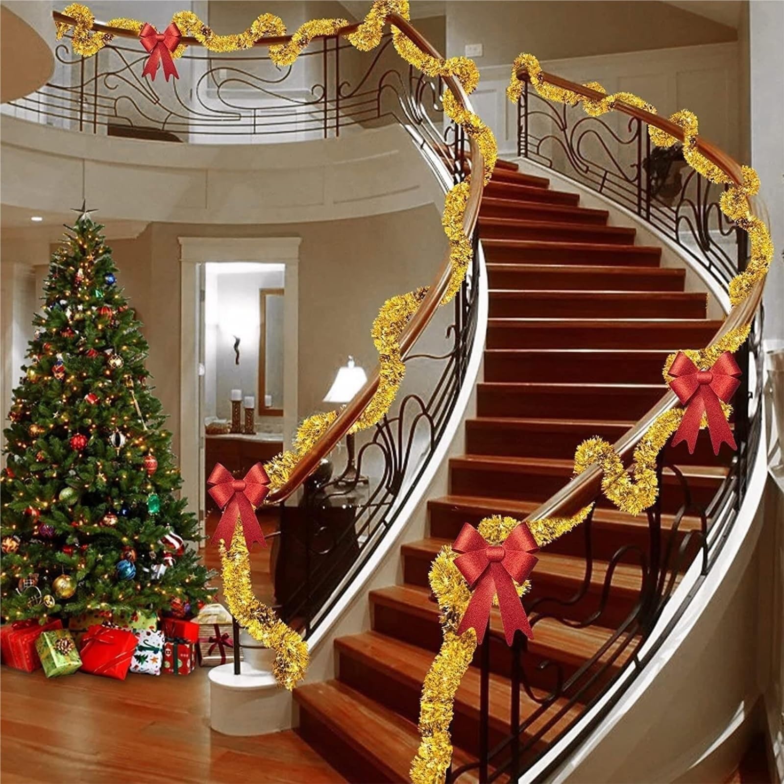 Lametta Weihnachtsbaum 5-teilige Weihnachts-Lametta-Girlande for Aufhängen Als Weihnachtsbaumdekoration for Hochzeiten Girlande Weihnachten(Gold,15M)