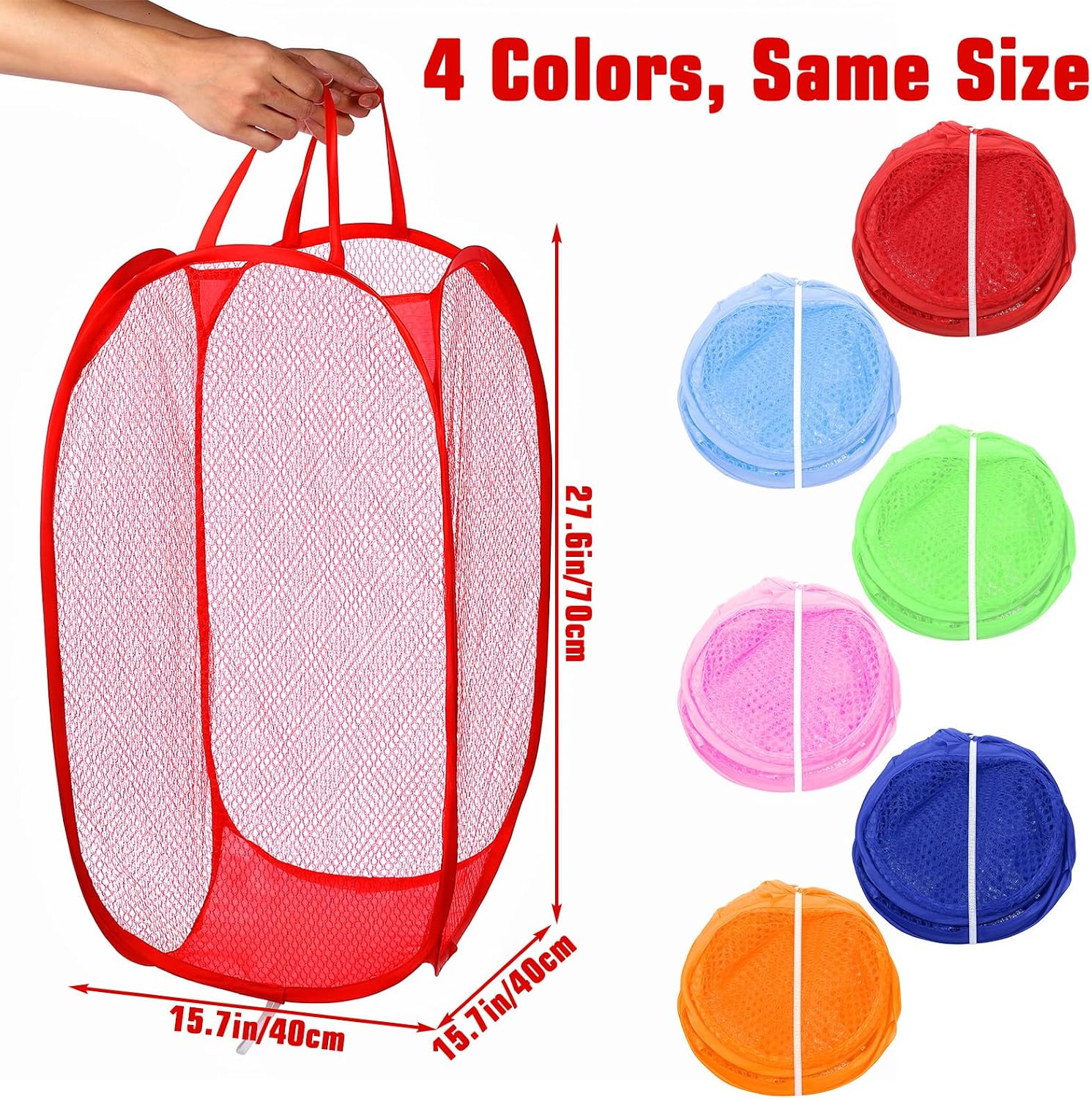 6 Pack Pop Up Laundry Hamper, Strong Mesh Laundry Basket Bag Foldable Hampers with Side Pocket for Bathroom Laundry Room College Dorm Travel and Storage (6 Colors)