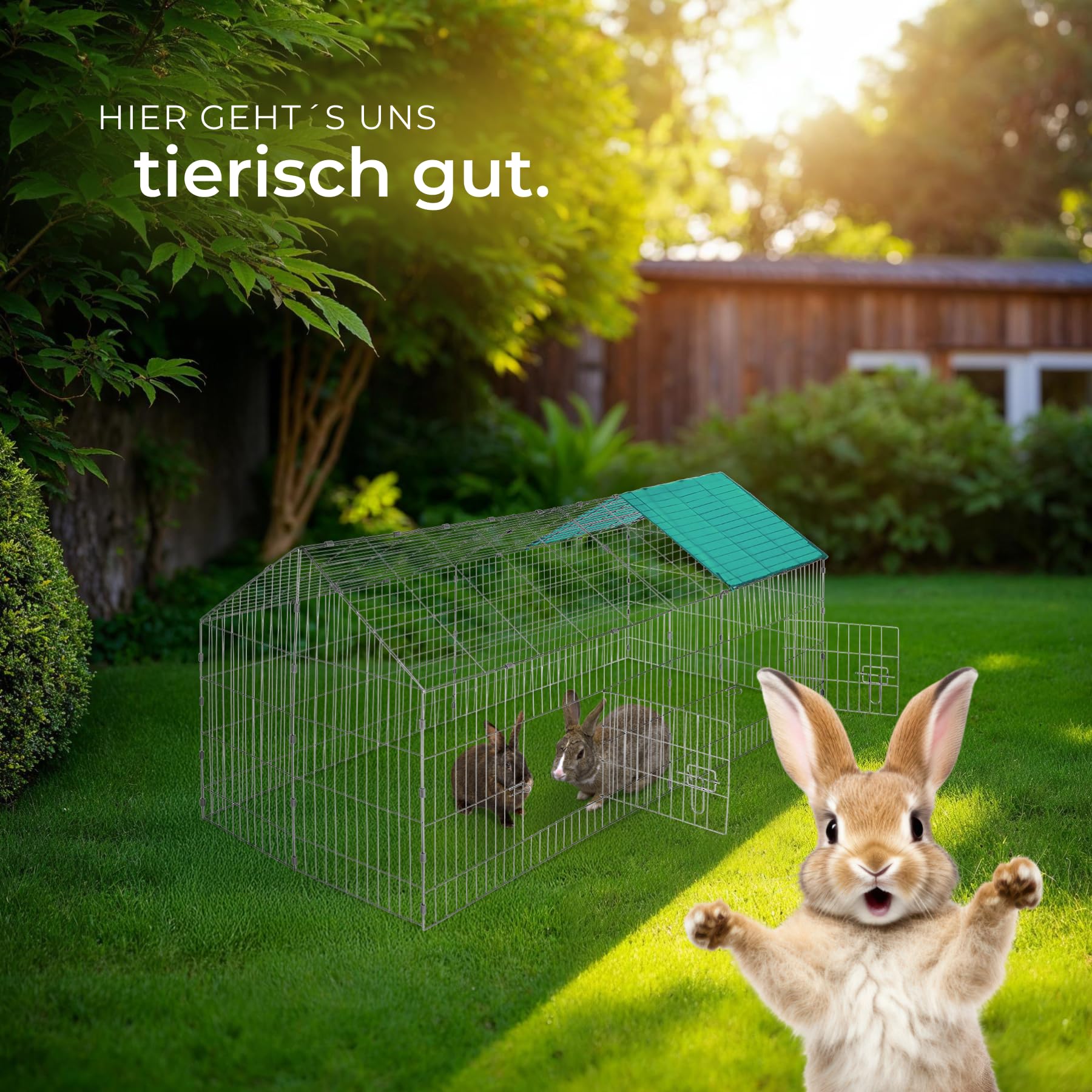 tectake® Freilaufgehege Kaninchen, Hasenstall draußen, Meerschweinchen Käfig, Laufgitter mit Sonnenschutz, Hasenkäfig, Steckzaun, Kleintierkäfig, Meerschweinchen Gehege, 180 x 75 x 75 cm - grün