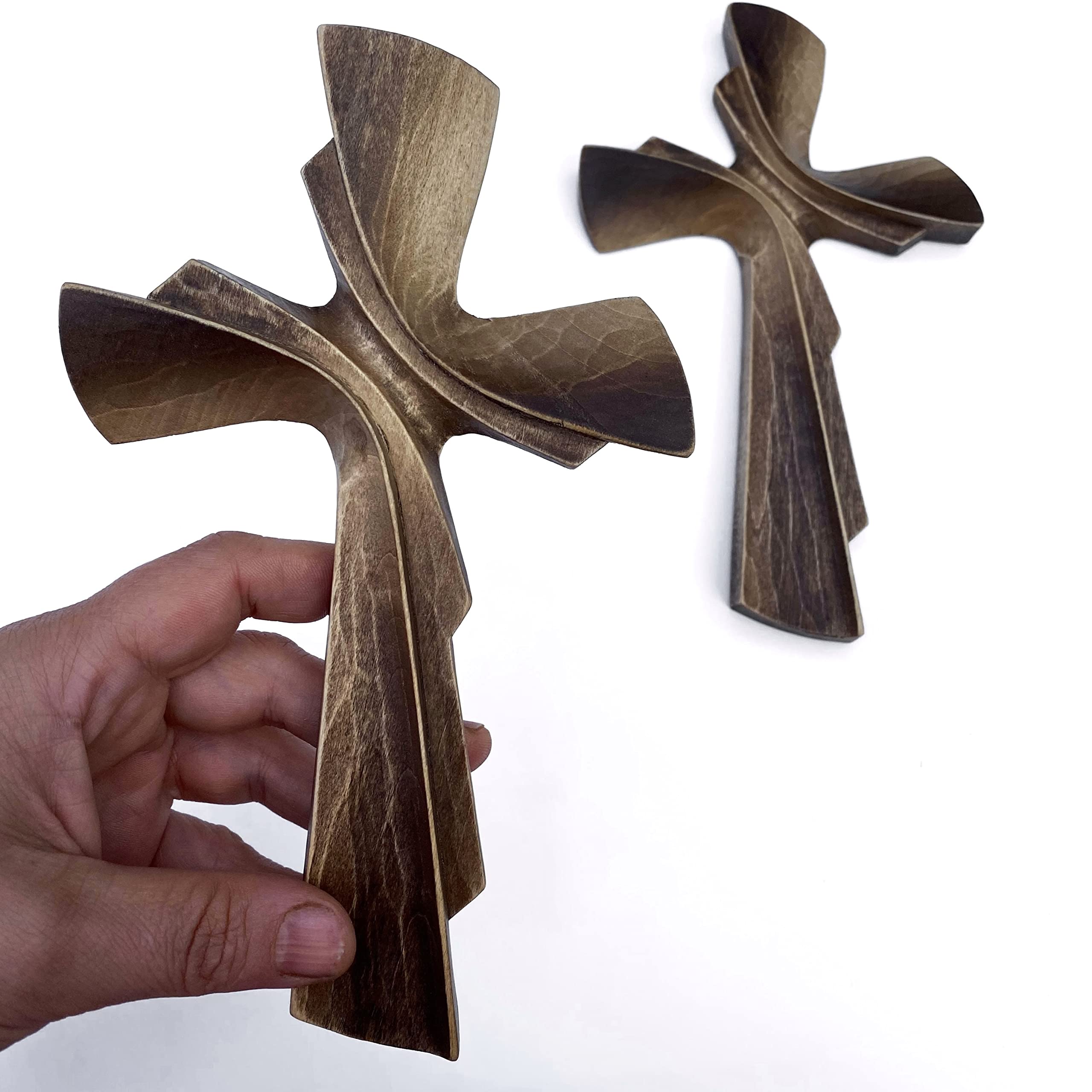 Wooden Hand Carved Hanging Cross for Wall Decor, Handmade Large Crucifix Wall, Christian Religious Cross (7.87, brown)