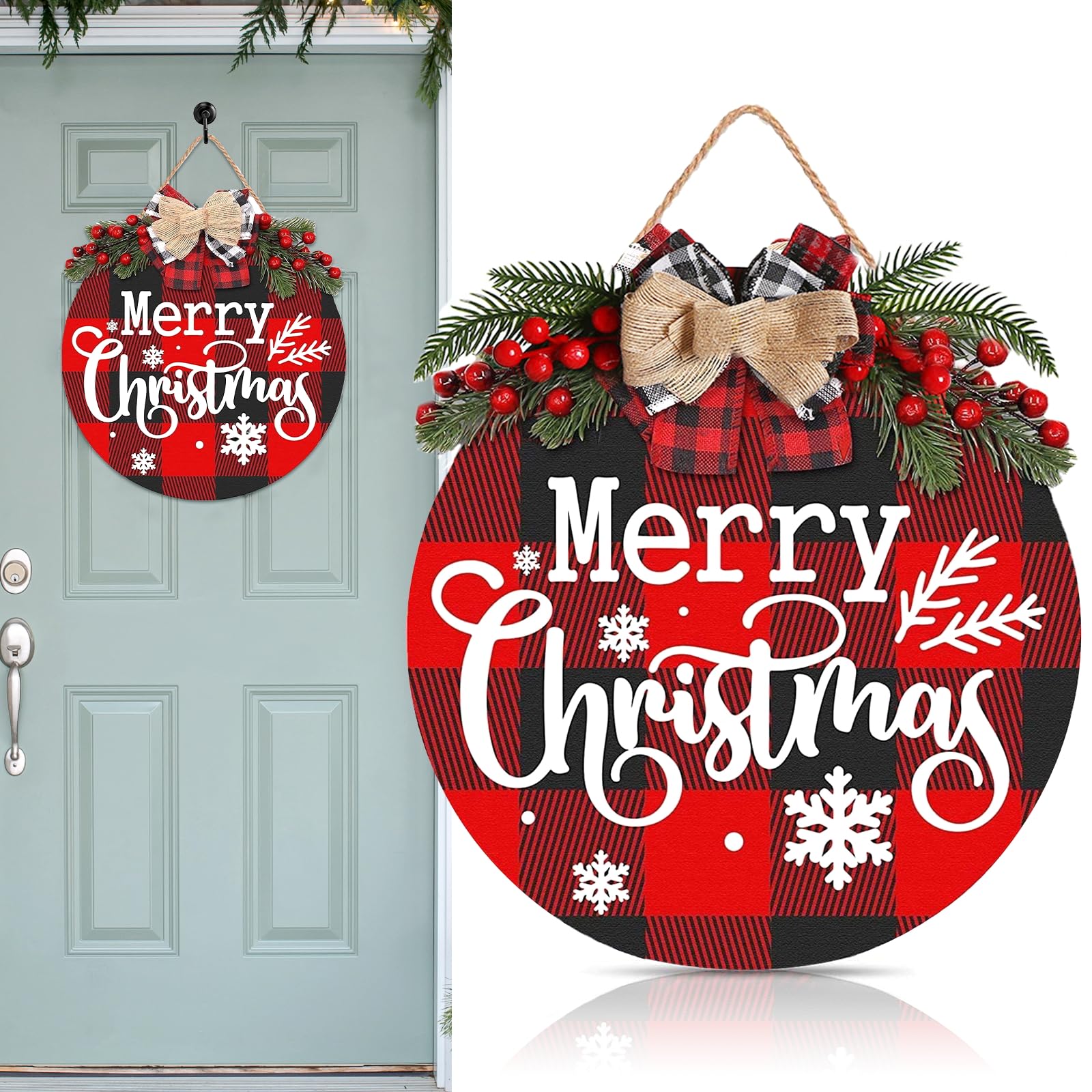 pangdapengpeng Letrero Madera Navidad, Feliz Navidad Decoración Guirnalda, Colgante Decoracion Navidad Puerta Entrada para Granja, Porche, Decoración de Paredes (Rojo + Negro)