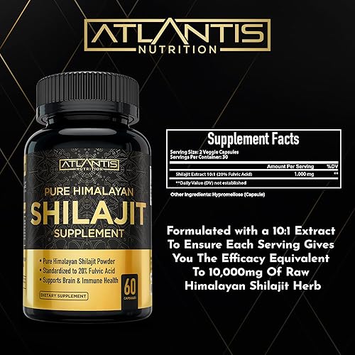 Miniatura 10 de Suplemento Shilajit  Cápsulas de resina Shilaijt auténtica del Himalaya pura formuladas con 20% de ácido fúlvico  Extracto 101 10,000 mg extra