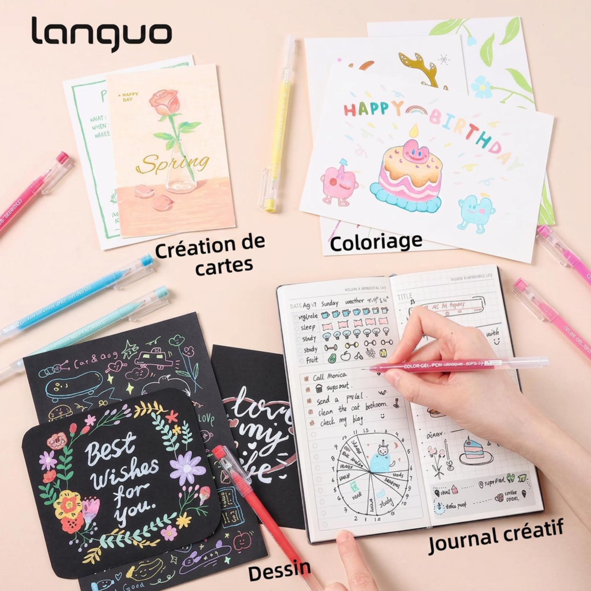 languo 240 Stylos Gel – 234 Couleurs Uniques – Collection Complète Coloriage Adulte & Enfant – Stylos Gel mine 0,6mm – Coloriage mystère, Dessin, Bullet Journal, Scrapbooking, Mandala