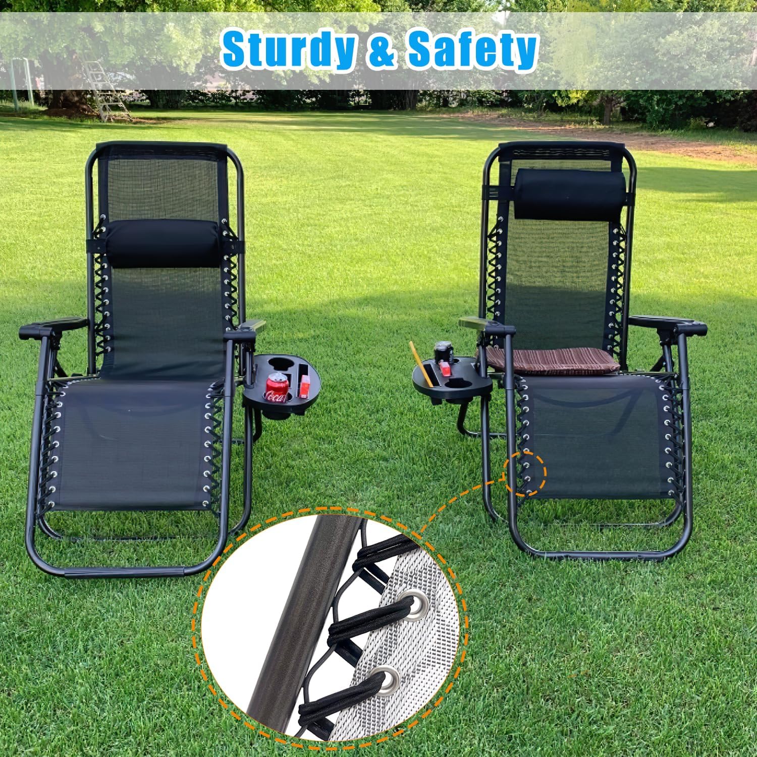 Ostlttyn Zero Gravity Chair Replacement Cord, 8 Pcs Durable Bungee Elastic Laces Replacement Cords for Zero Gravity Chair Lounge Chair Patio Recliner Lawn Chair Repair Kit, Black