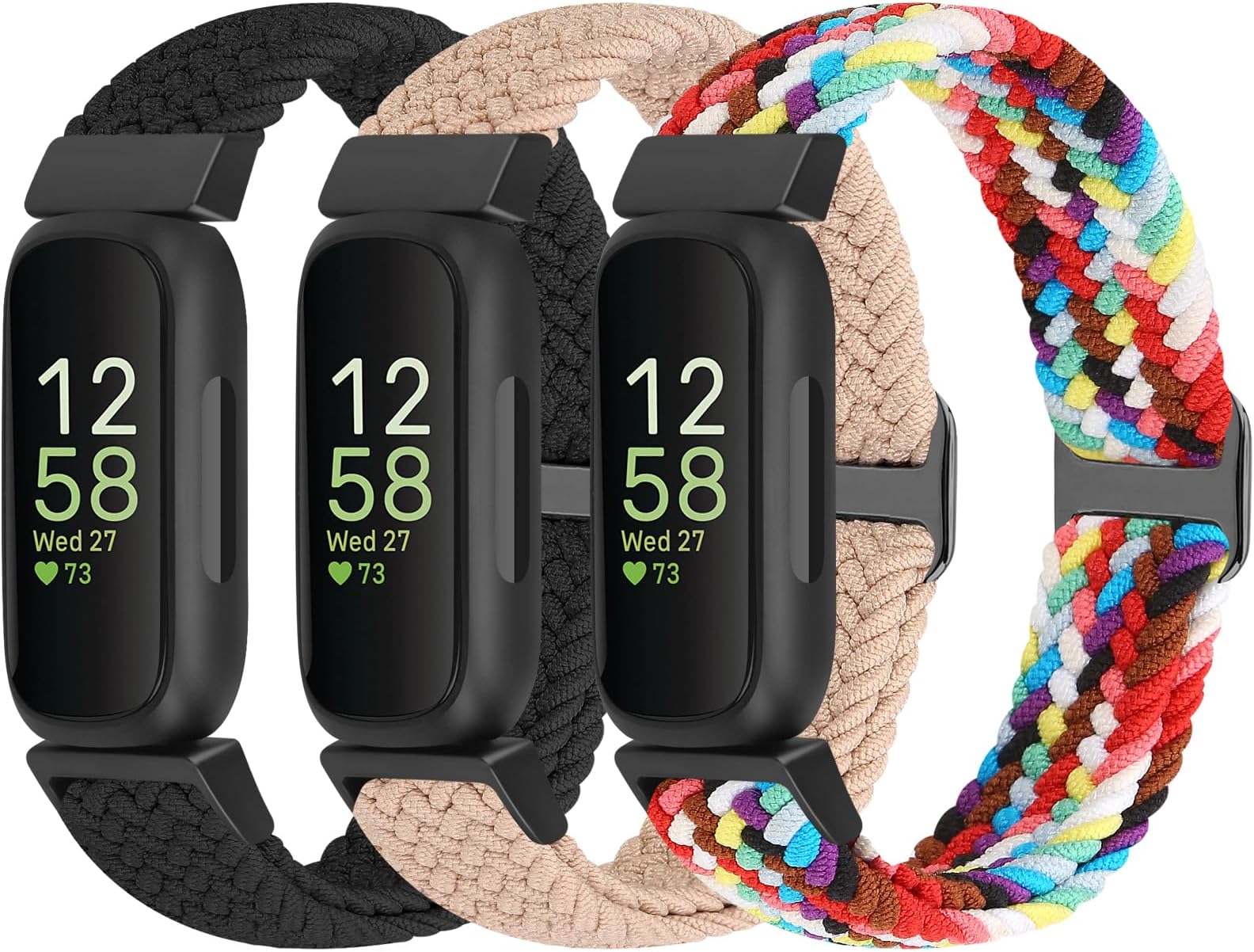 Braided Watch Bands Compatible with Fitbit Inspire 3/Inspire 2/Inspire/Inspire HR/Fitbit ace 3/Ace 2, Soft Adjustable Nylon Loop Elastic Strap Sport Replacement Wristbands for Women Men