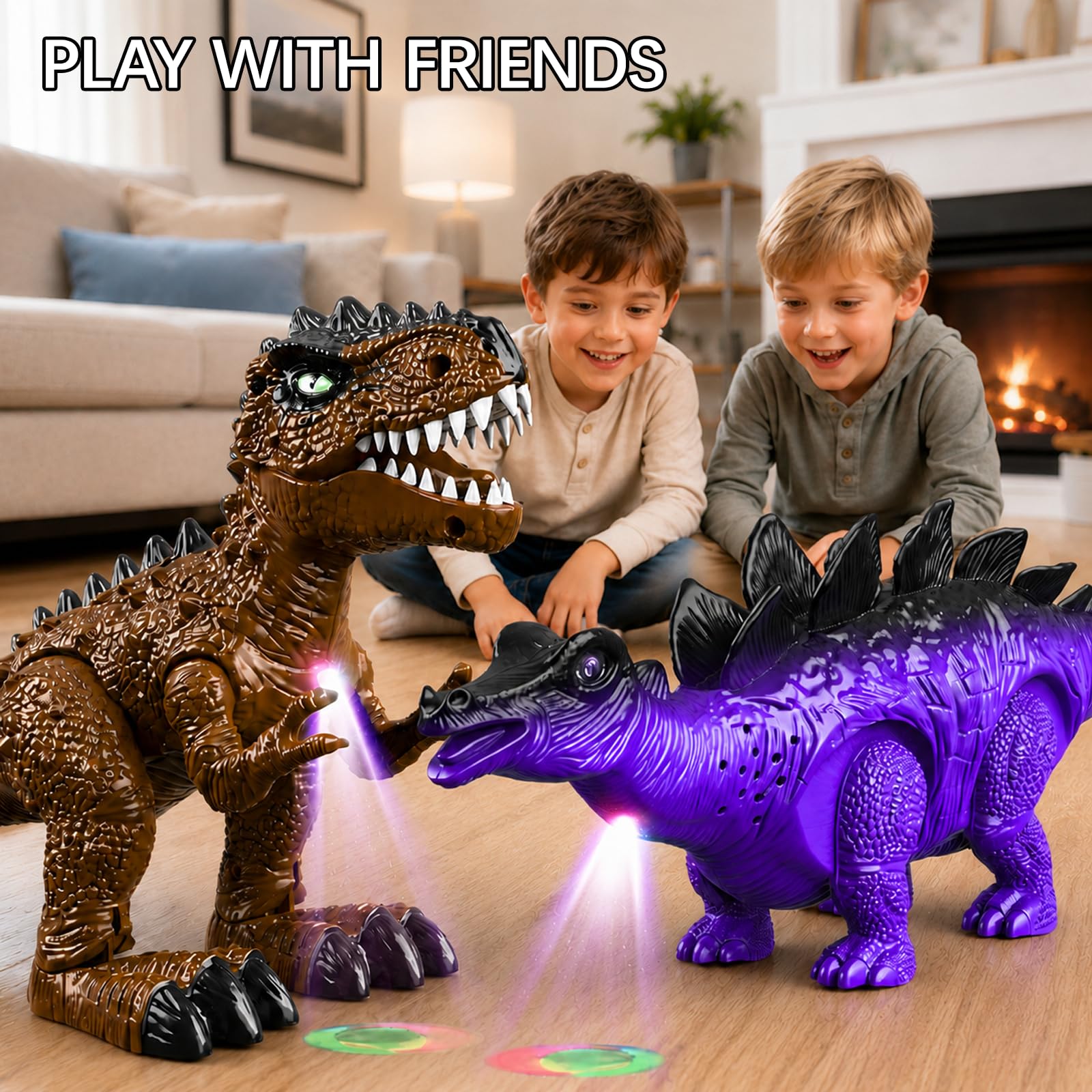 Pack de 3 dinosaurios andantes para niños de 3 a 7 años. Robots eléctricos de T-Rex, braquiosaurio y estegosaurio con luces y rugidos, regalo de Navidad y cumpleaños