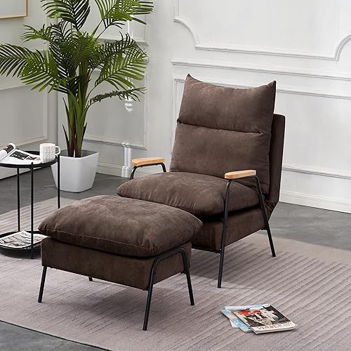 Miniatura 11 de MCombo Silla reclinable Accent con otomana, sillón moderno de tela de lino, sofá cama tapizado para sala de estar y dormitorio, espacio pequeño 4055