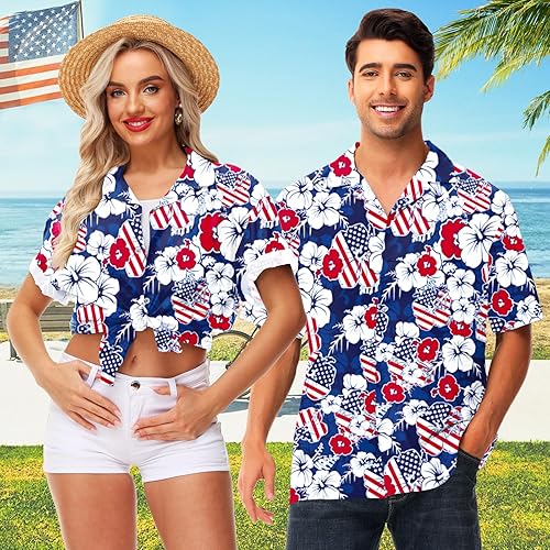 Vista 3 de AOBUTE Camisas para hombre del 4 de julio con la bandera americana, camisa hawaiana divertida LGBTQ