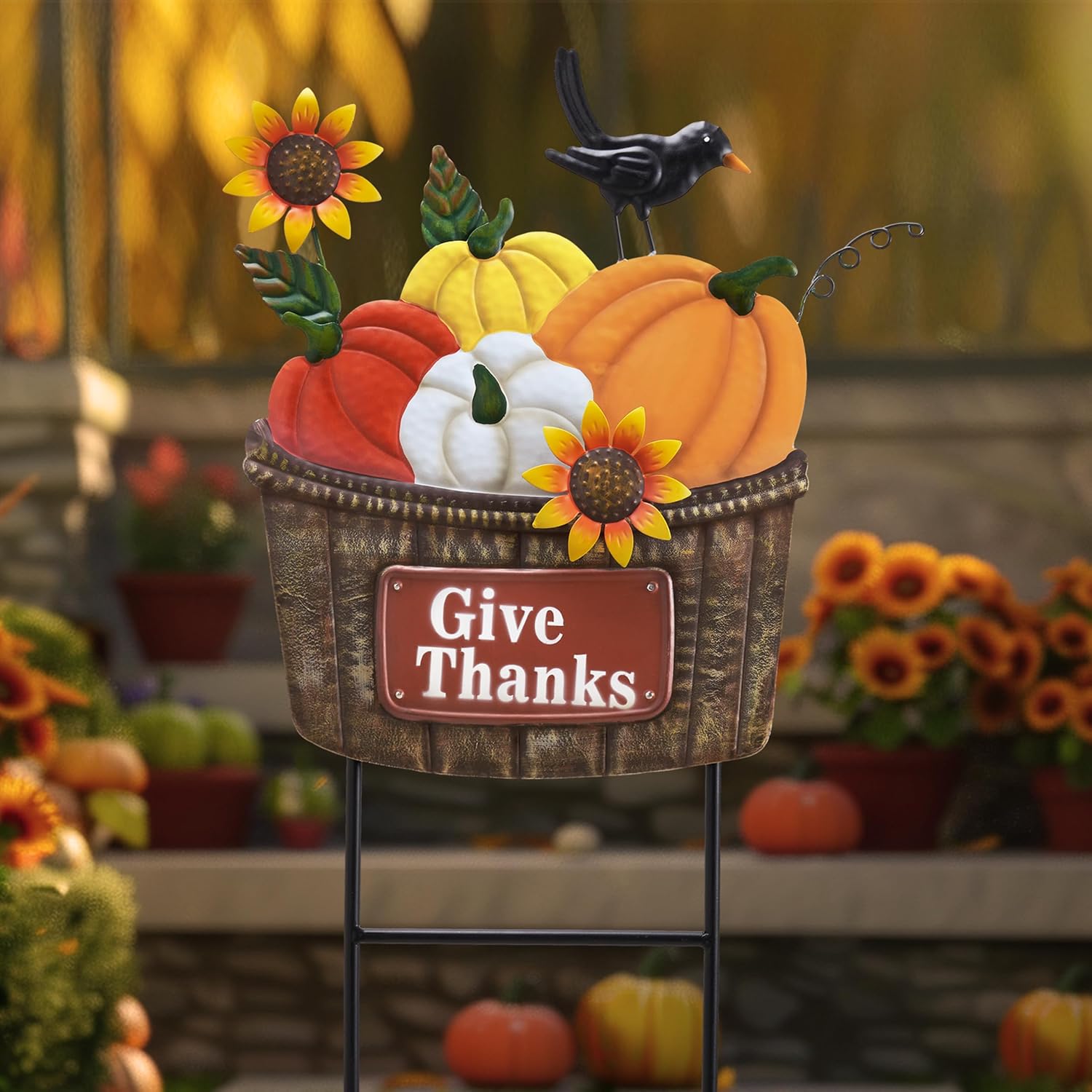 TERESA'S COLLECTIONS Fall Gnome Pumpkin Decorations for Outdoor Home, Metal Welcome Signs Stakes for Fall Decor, Orange Thanksgiving Decor for Autumn Yard, Valentines Garden Patio Gift for Mom