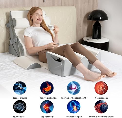 Miniatura 5 de Juego de almohadas de cuña para cama (9 piezas)  Altura ajustable para reflujo ácido, ronquidos, alivio del dolor de espalda y lectura, almohadas de