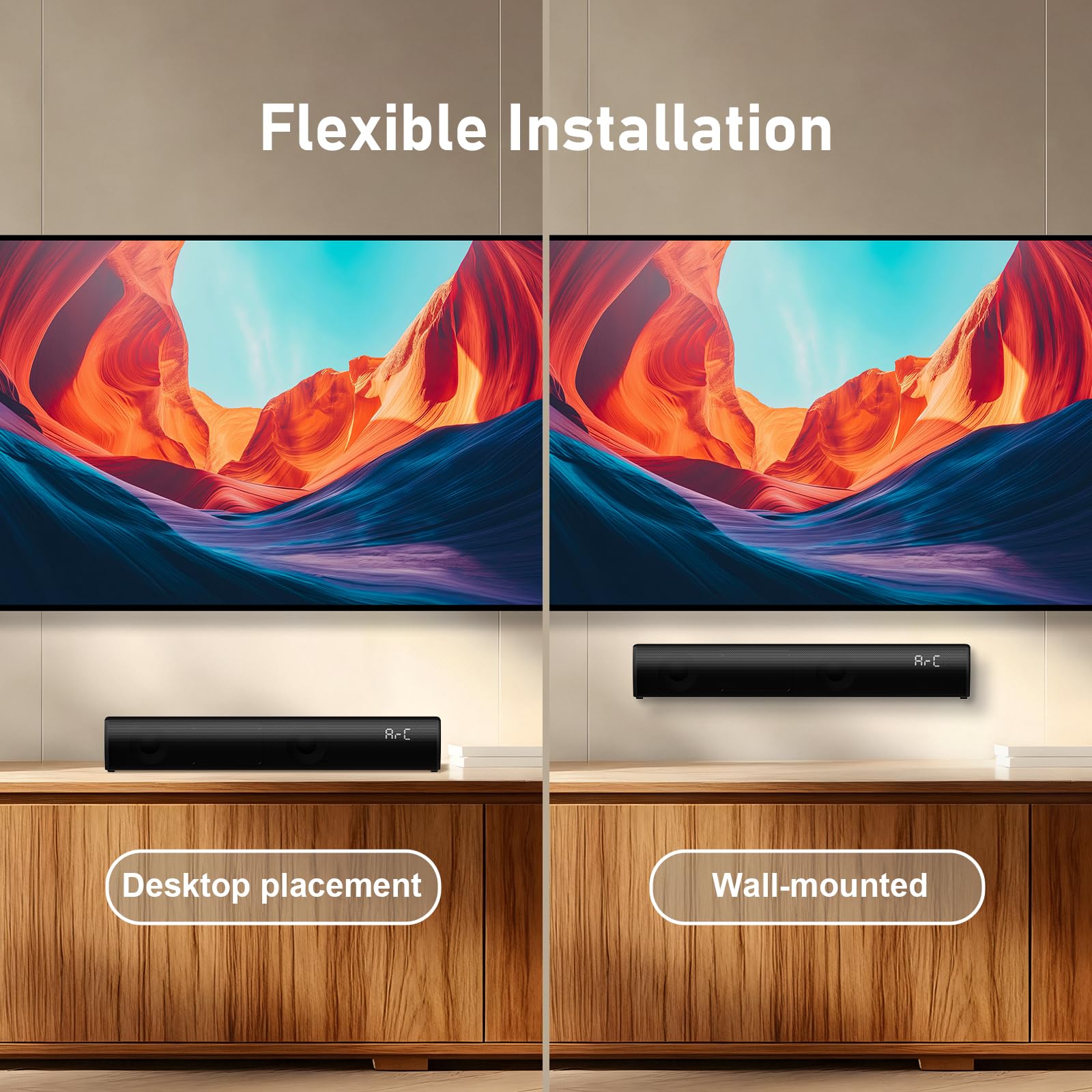 Barre de son pour Smart TV avec 60 W de puissance de crête, barre de son Bluetooth 5.3 avec HDMI ARC, optique, AUX, USB, haut-parleur de télévision à son surround, 3 modes EQ, barre de son pour