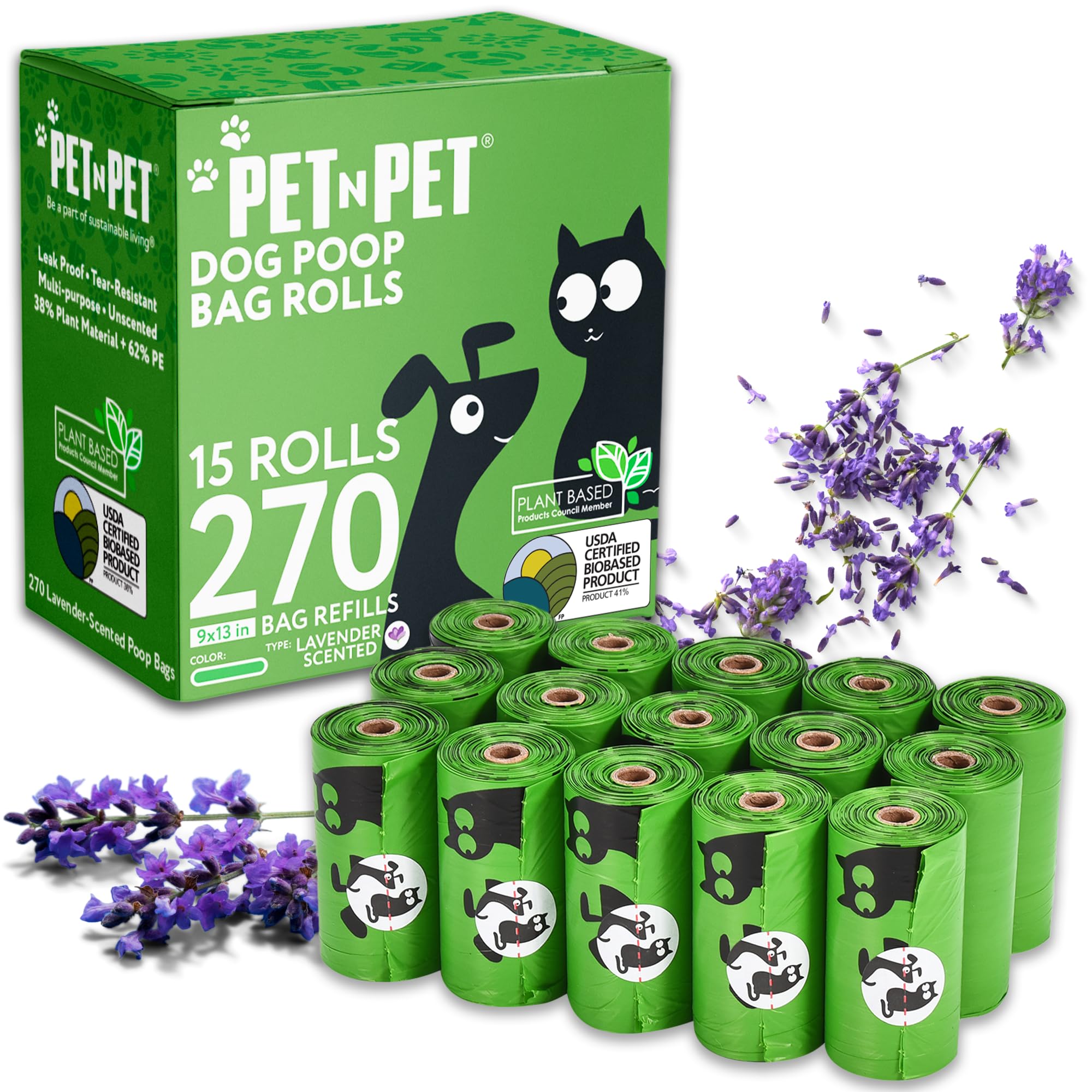 Pet N Pet Poop Bags For Dogs, Green 270 Counts Lavender Scented Dog Poop Bags Rolls, Dog Bag, Pet Waste Bag