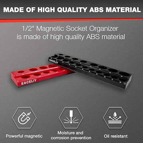 Miniatura 3 de Juego de 2 organizadores magnéticos de enchufes de 12 pulgada, kit de soporte de enchufe SAE y métrico, bandejas para enchufes, tiene capacidad para