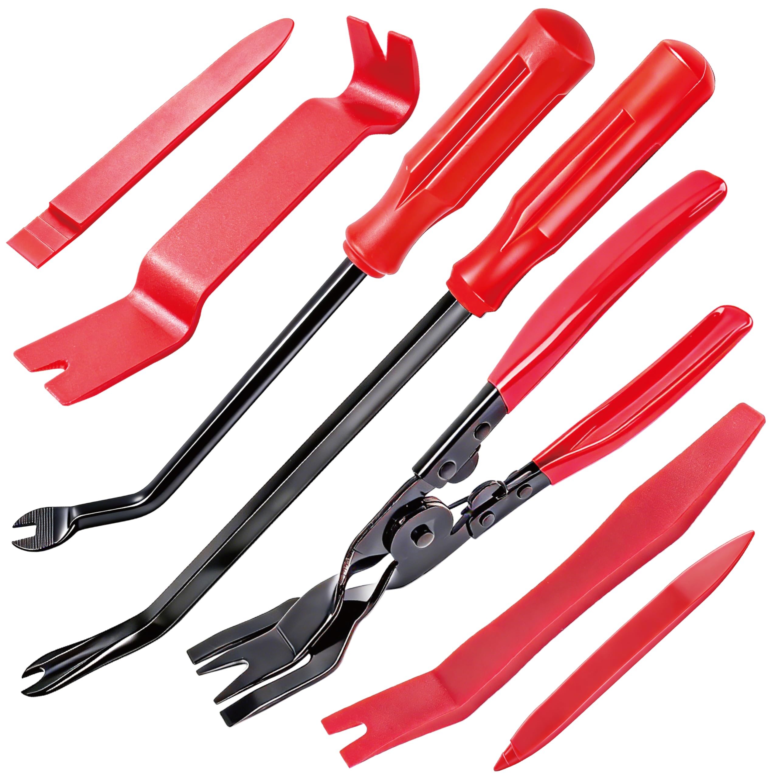 7 Pcs Car Trim Removal Tool Kit with Non-Scratch Plastic Pry Tool and Fastener Clip Pliers, Car Trim Removal Tool, for Auto Interior Car Panel Detachment, Dashboard, Door Clips & Upholstery