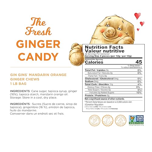 Miniatura 2 de GIN GINS Masticables de jengibre y naranja mandarina  Caramelo de jengibre fresco natural por The Ginger People  Caramelo saludable envuelto