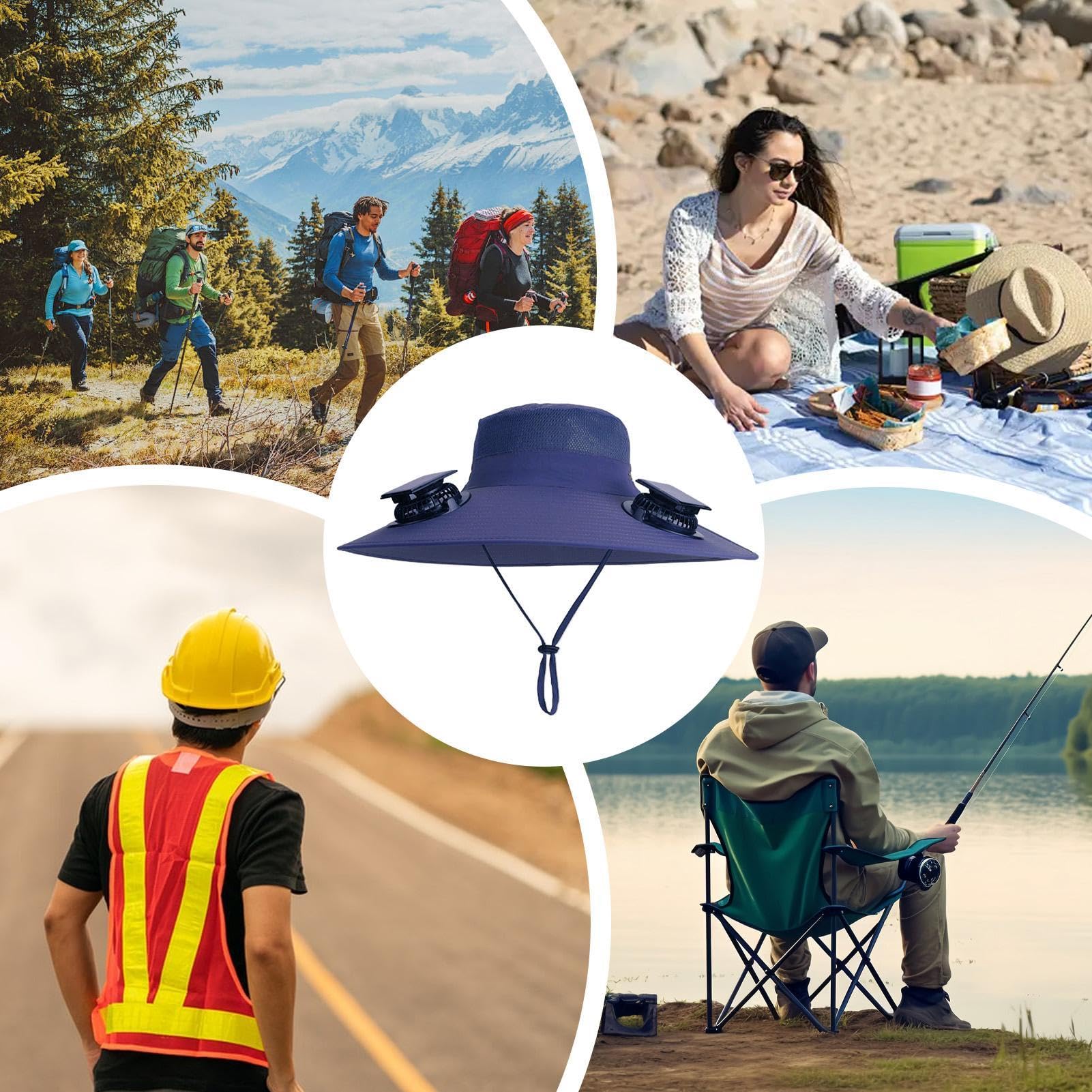 Cappelli da uomo a energia solare, cappello da sole USB con ventilatori ad energia solare, traspirante, a tesa larga, anti-UV, impermeabile, copricapo | campeggio, pendolarismo, escursionismo, golf