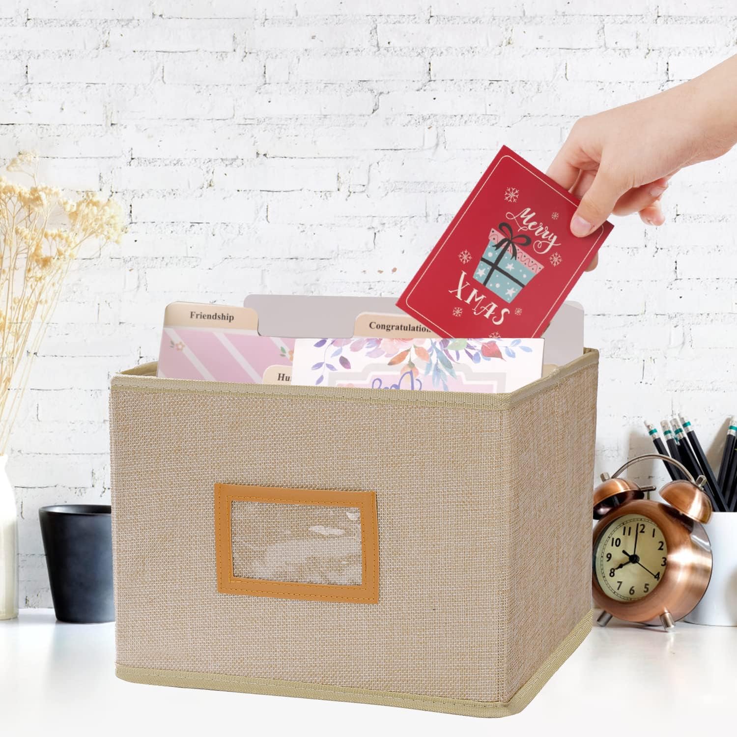 Lukeline Greeting Card Organizer and Storage Box with 15 Adjustable Dividers, Stores 140+ Cards, Suitable for Storing Greeting Cards, Envelopes, Stickers, Photos, Notecards and More