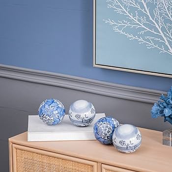 Amazon.co.jp: A&B Home ブルー&ホワイト 装飾オーブ 4インチ