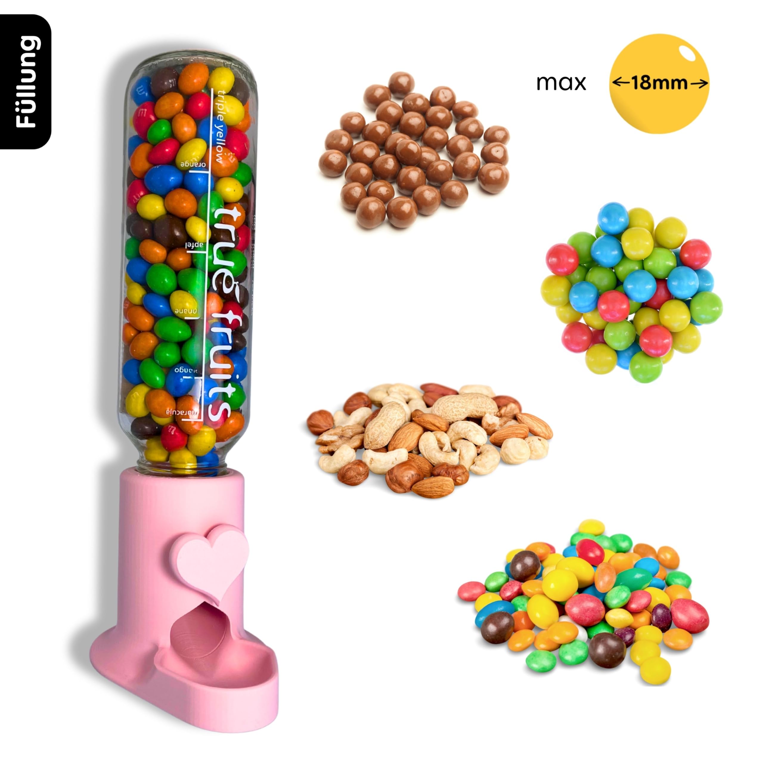 Süßigkeitenspender Adapter für True Fruits 750ml Flasche Deckel/Adapter Kaugummiautomat retro Gadget Candy Bar Bubble Gum Dispenser für 750ml - pink