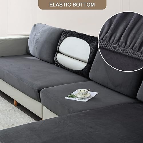 Miniatura 4 de Fundas elásticas de cojín para sofá, fundas de cojín de terciopelo suave, fundas de cojín para la espalda, protector de muebles con parte inferior